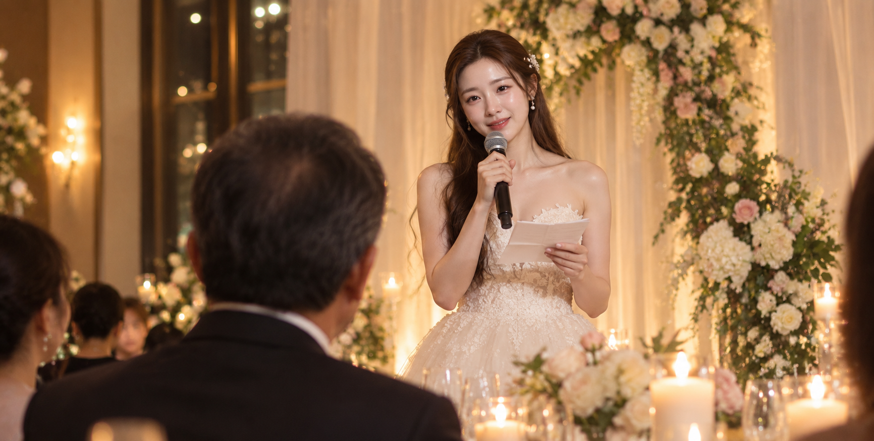 婚礼舞台新娘致辞父亲背影 — AI image creation