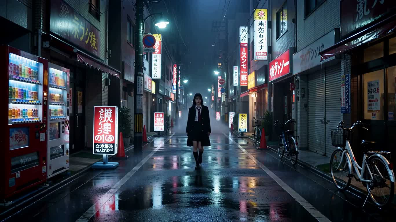 雨夜霓虹下的暗影翼女