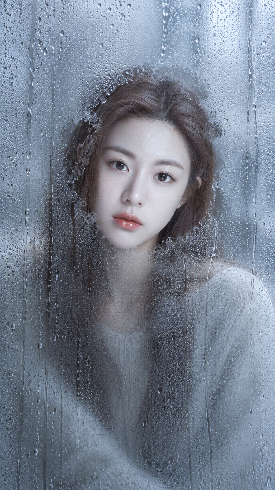 불투명 유리 뒤의 오리지널 성인 캐릭터 초상