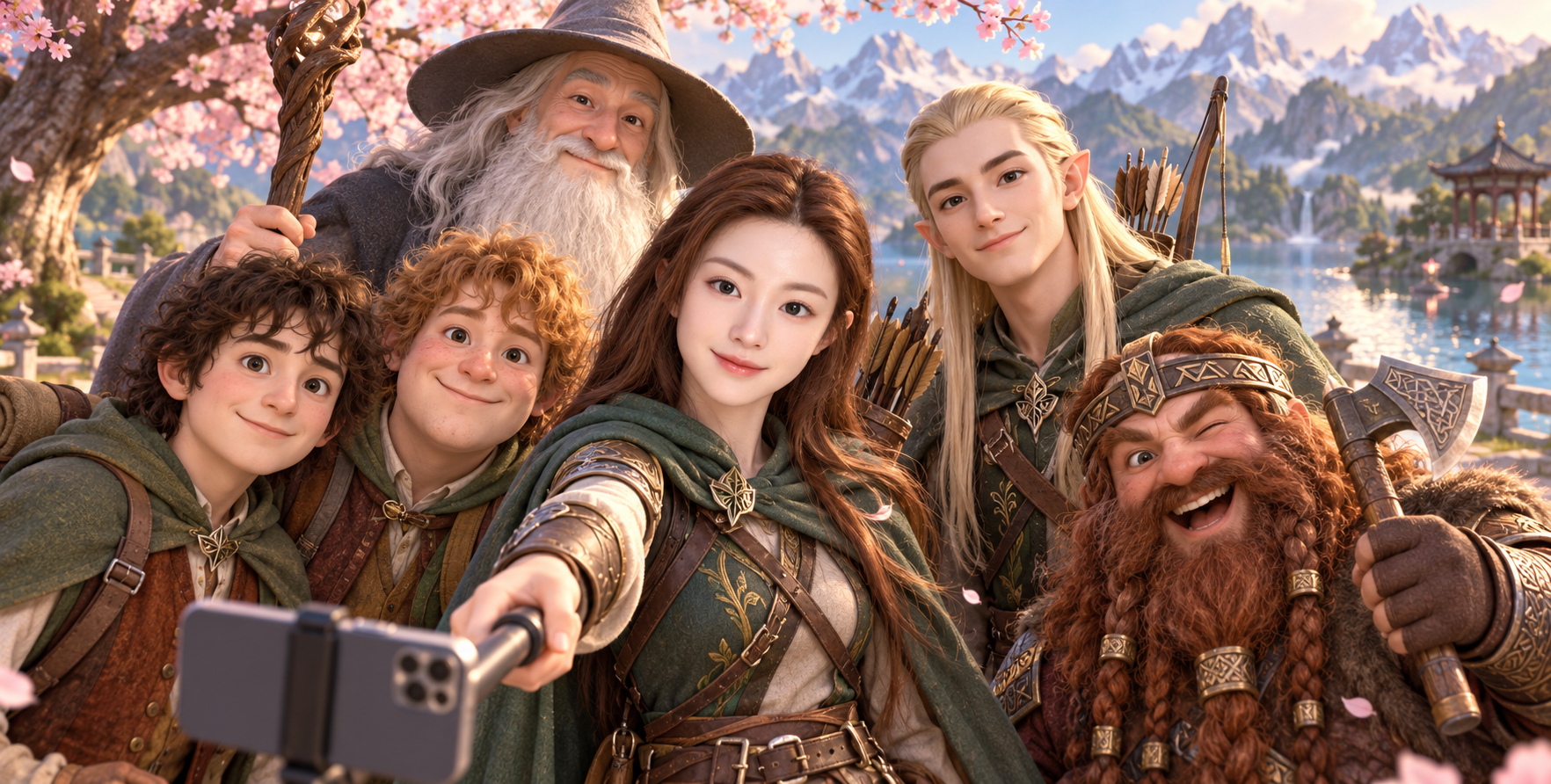 Selfie 3D joyeux avec des compagnons fantastiques — AI image creation