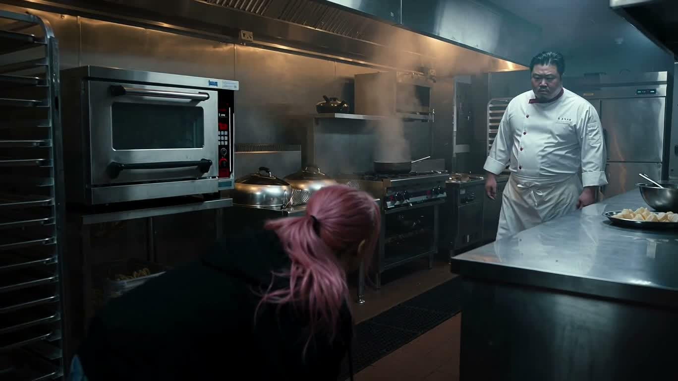 Pink-Haired Woman Battles Chef in Kitchen — AI video creation