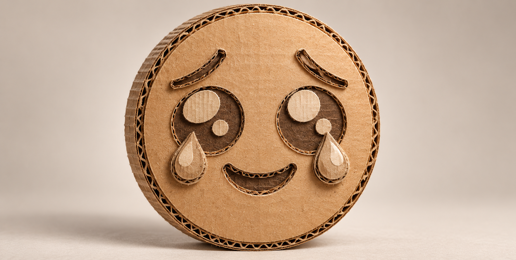 Tác phẩm điêu khắc emoji rưng rưng bằng bìa carton sóng