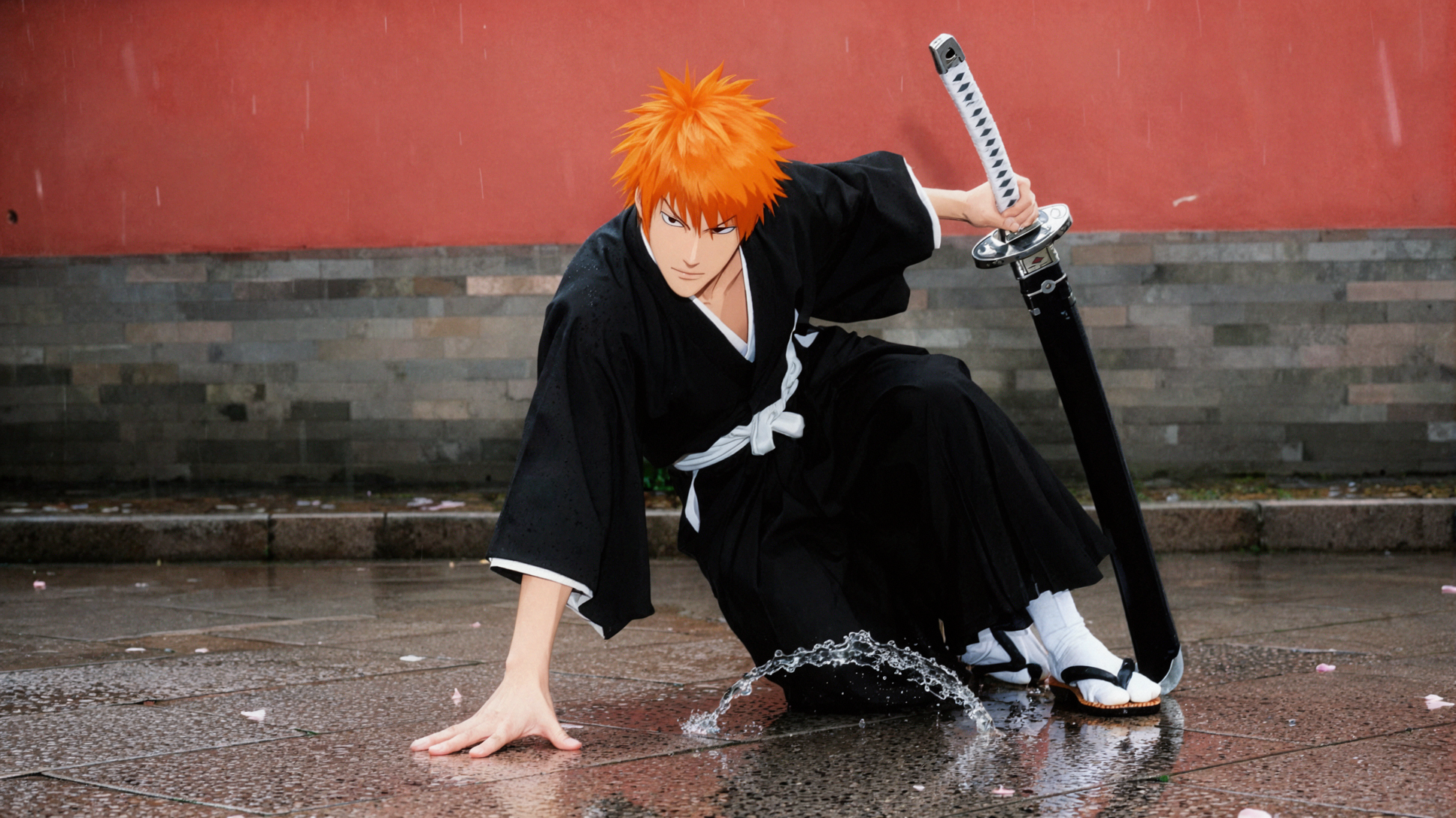 Ichigo Kurosaki · Rainy Alley Slide · Retro Flash — AI image creation