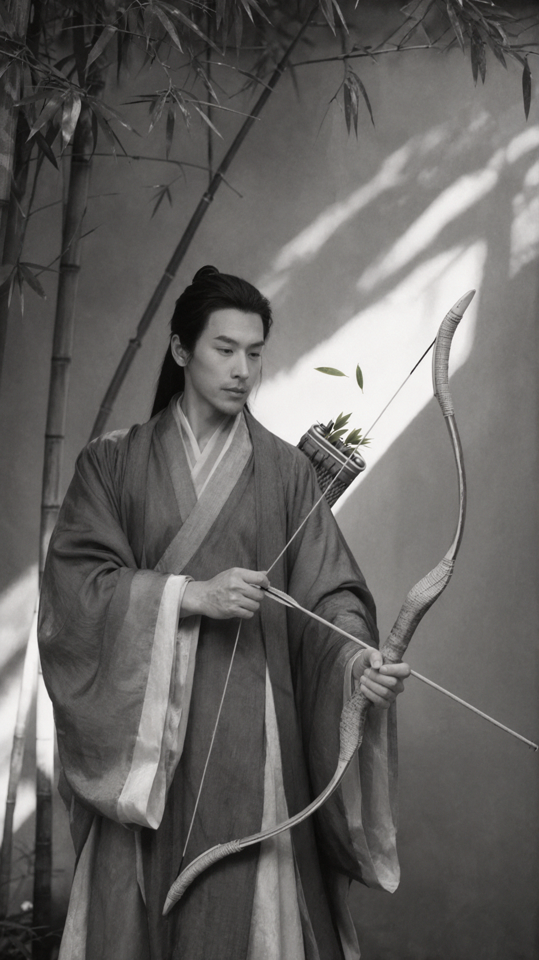 Bamboo Grove Archer · Black-and-White Silver Gelatin — AI image creation