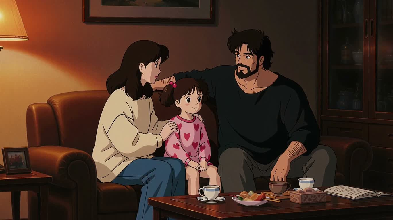따뜻한 불빛 아래의 잘 자요 시간