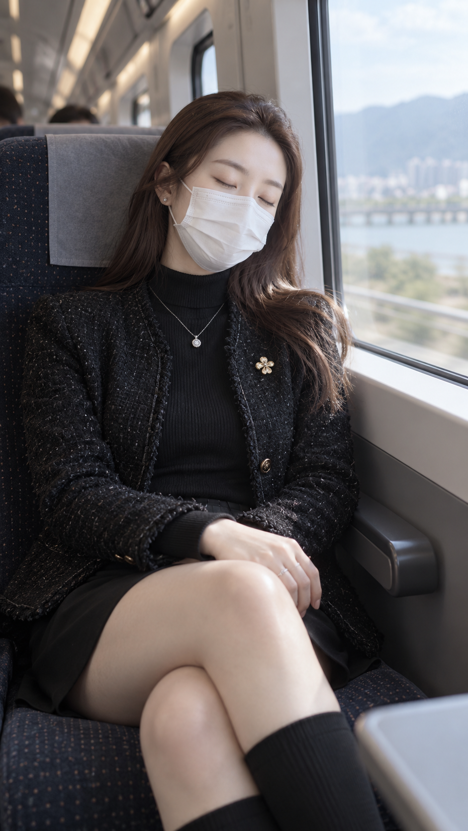 列车窗边的静谧休憩肖像 — AI image creation