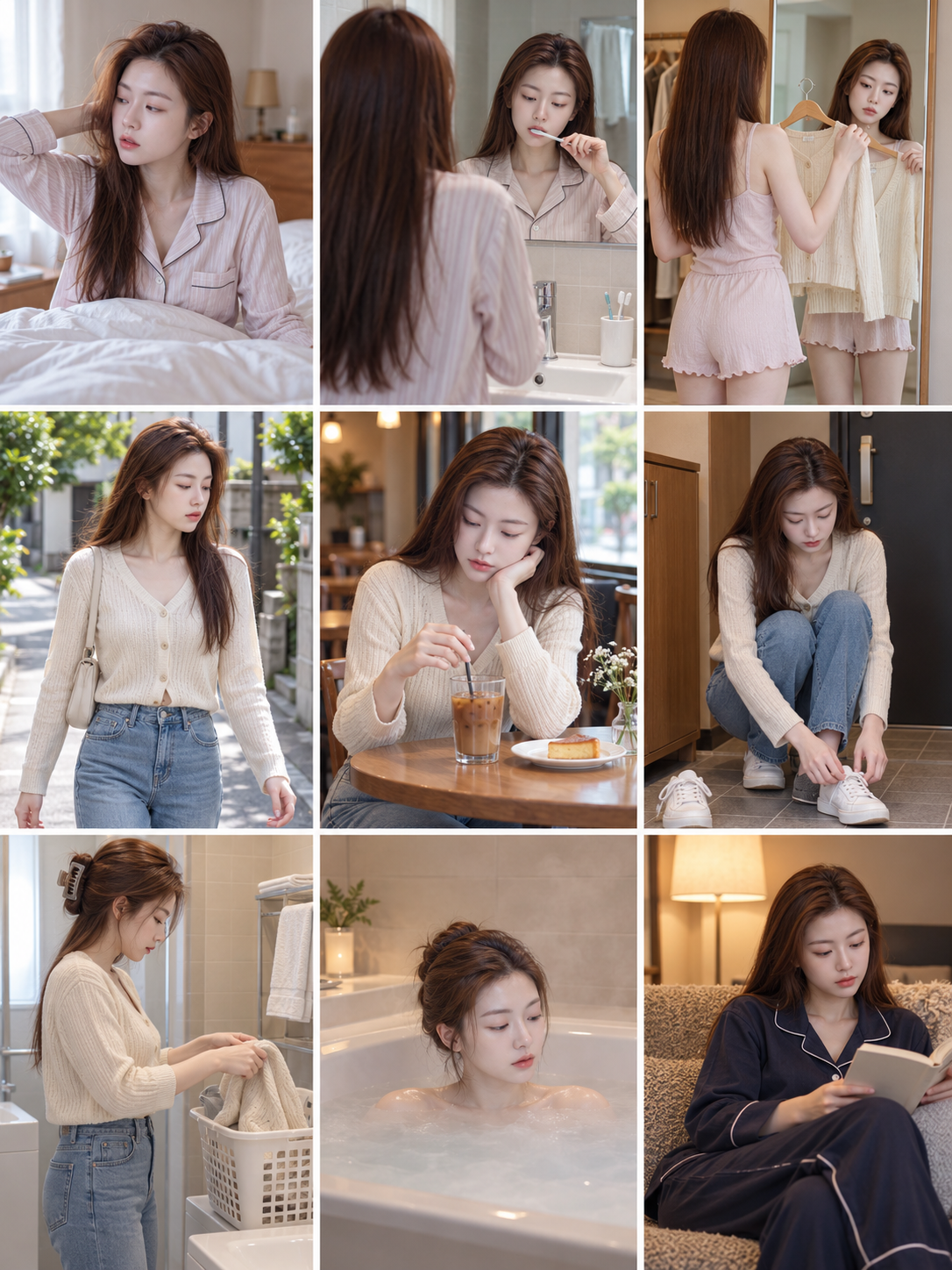 成年日本女性的一日九宫格生活图
