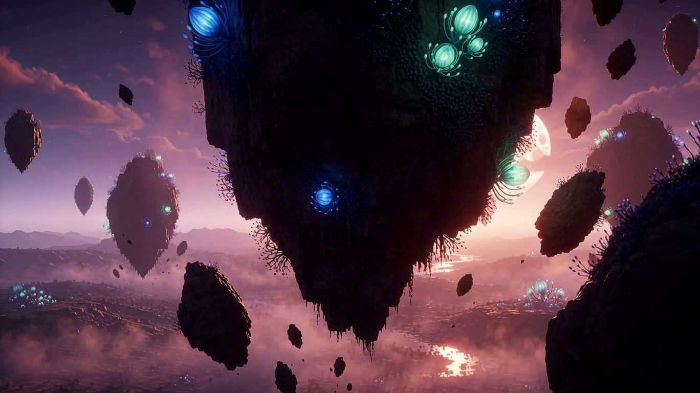 Twin Suns Over the Alien Floating Isle