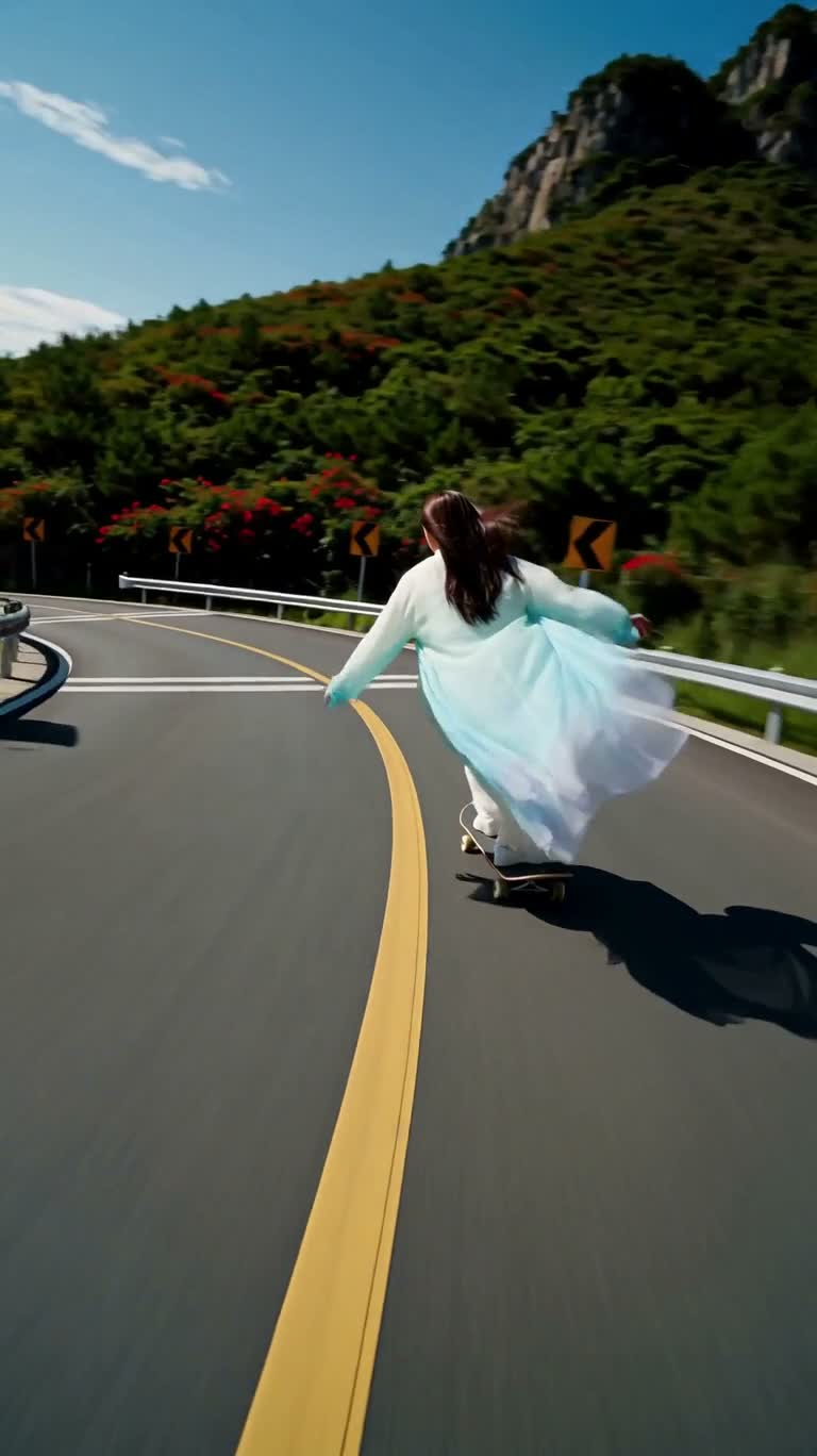 山海公路上的古装滑行女神 — AI video creation