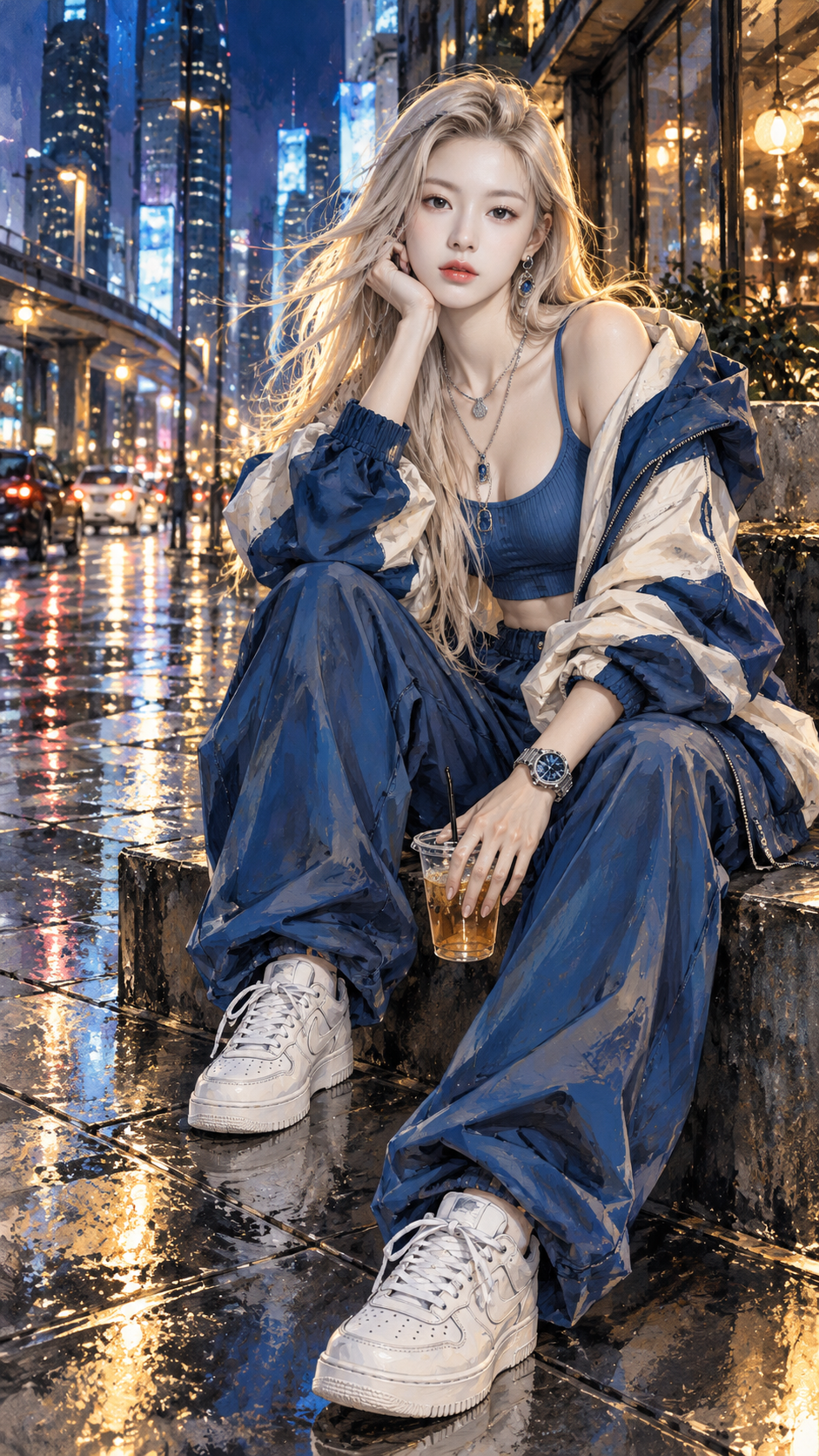 Futuristic City Night Fashion Woman Illustration