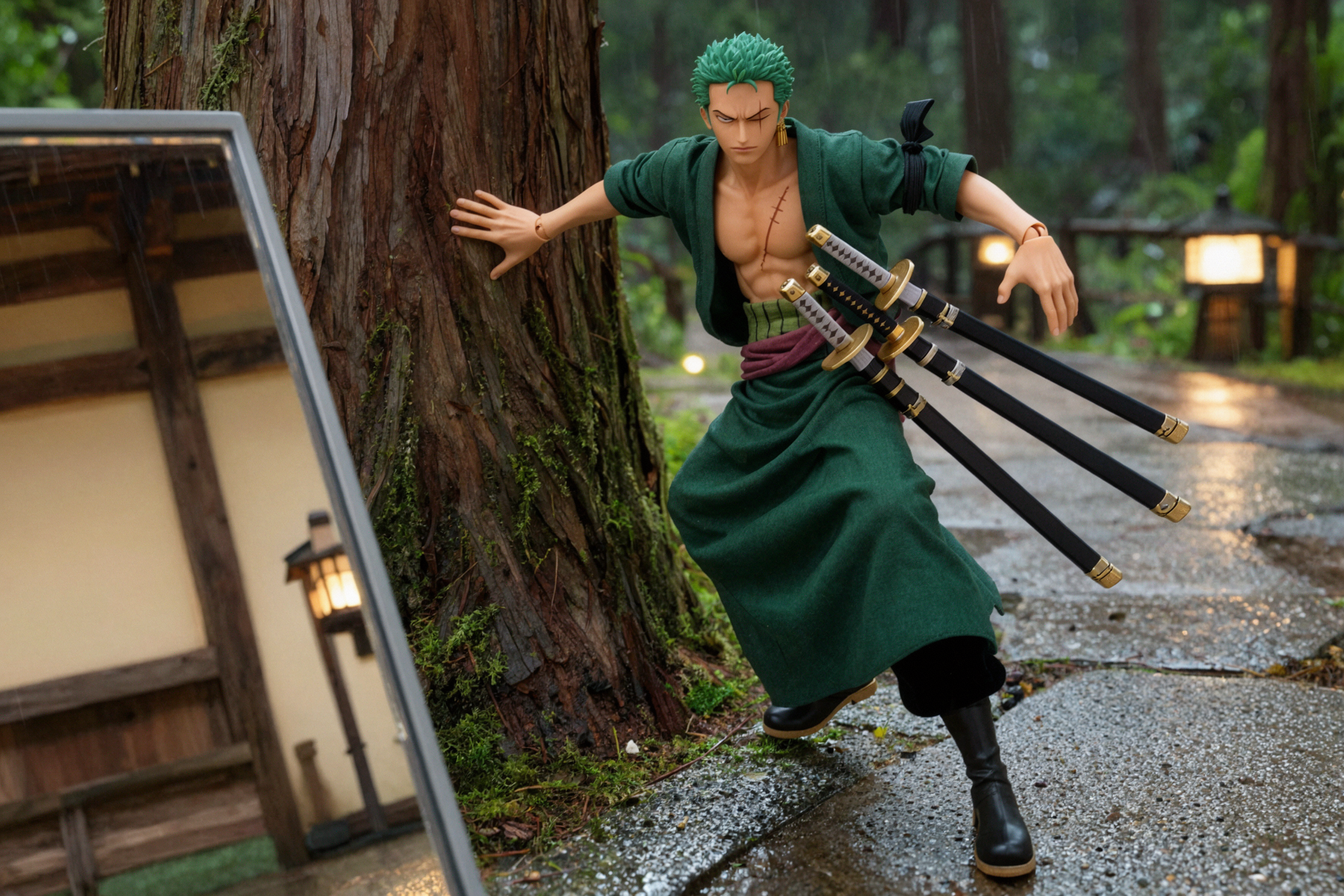Roronoa Zoro · Virage brusque en forêt · Récit en miroir — AI image creation
