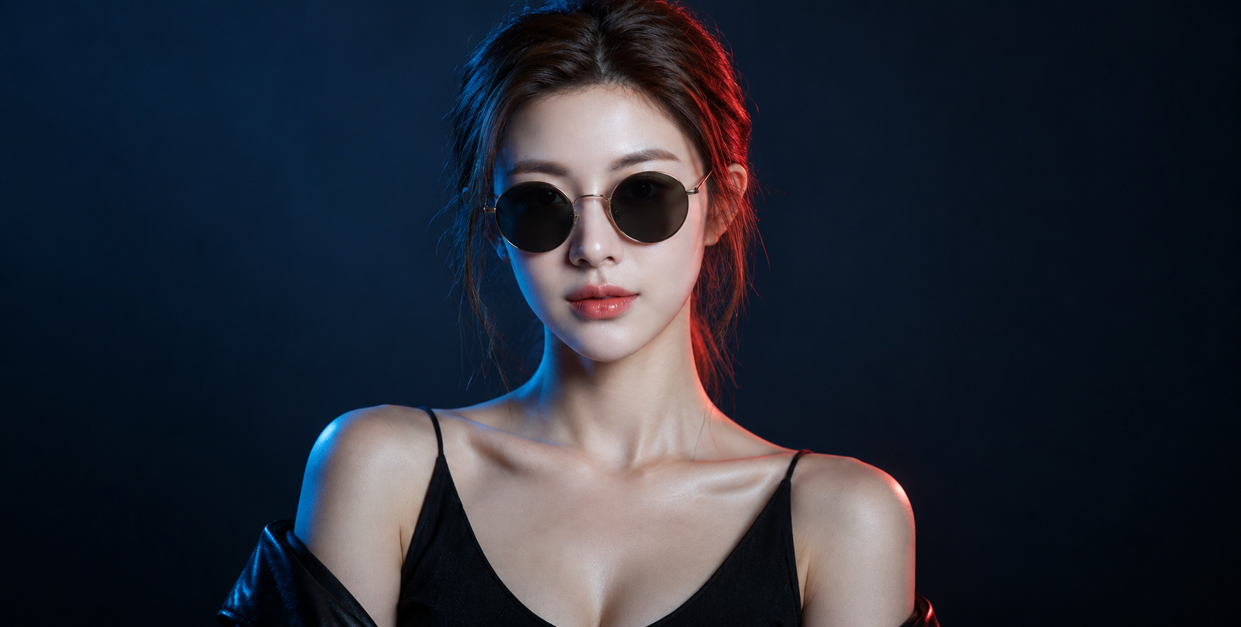 赛博暗黑风复古墨镜女肖像 — AI image creation