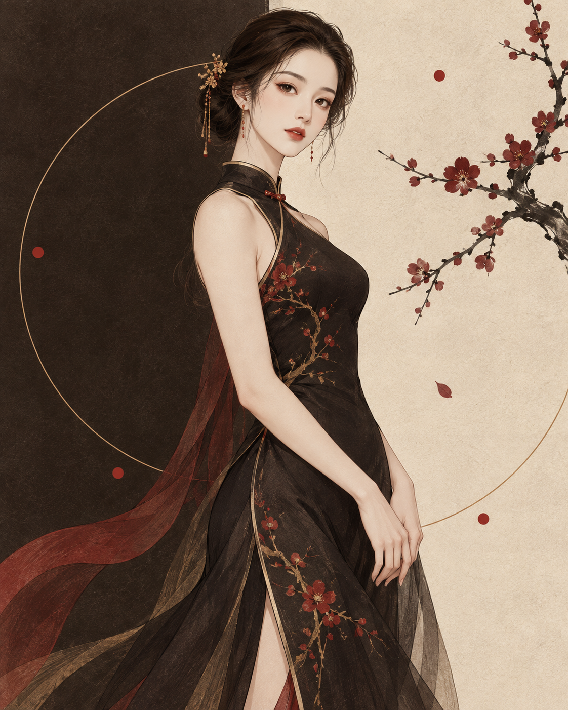 东方优雅极简改良旗袍女性插画 — AI image creation