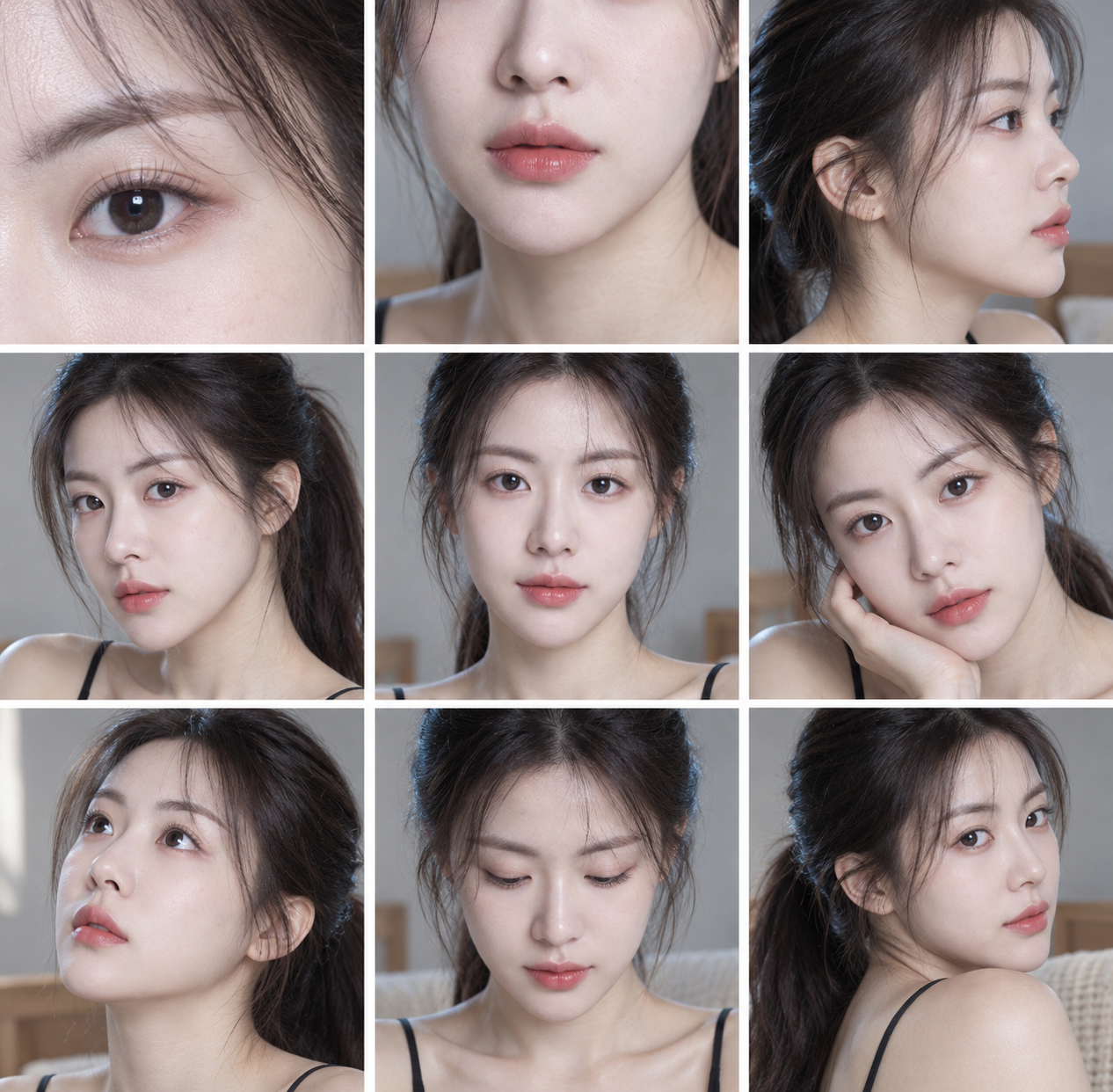 일본식 아이 메이크업과 물광 피부 9칸 클로즈업