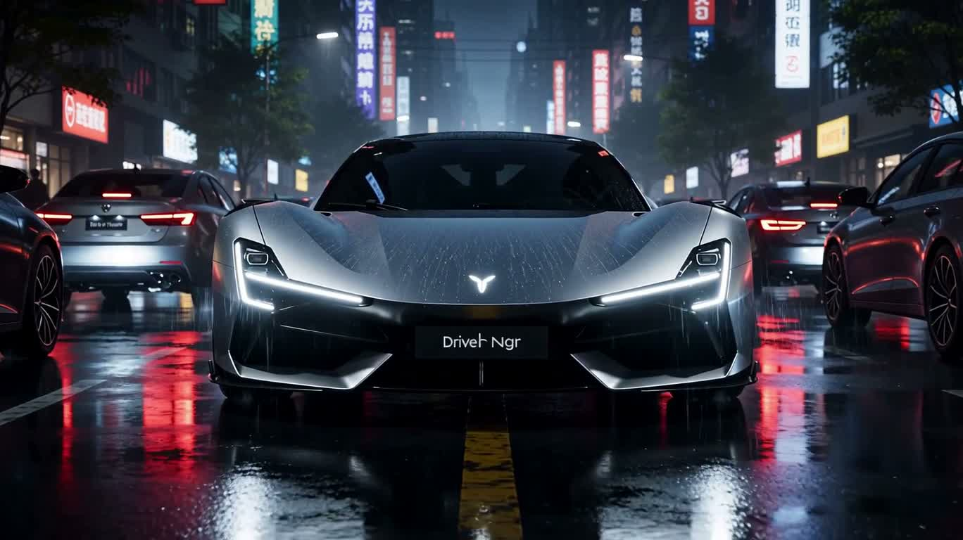 霓虹雨夜,驶向月光 — AI video creation