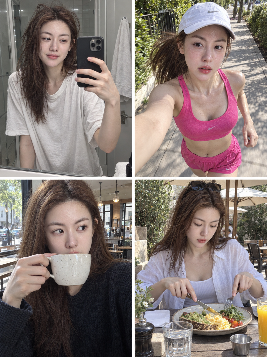 朝のルーティン 4コマ風ライフスタイル写真 — AI image creation