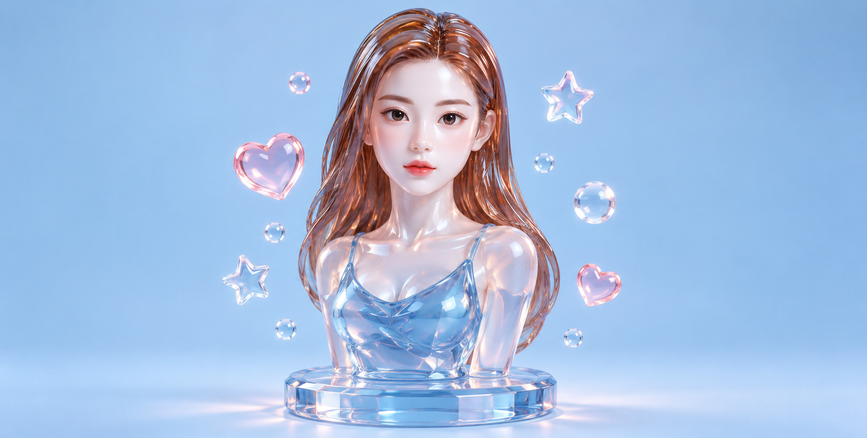 梦幻晶莹彩色玻璃公仔3D渲染 — AI image creation