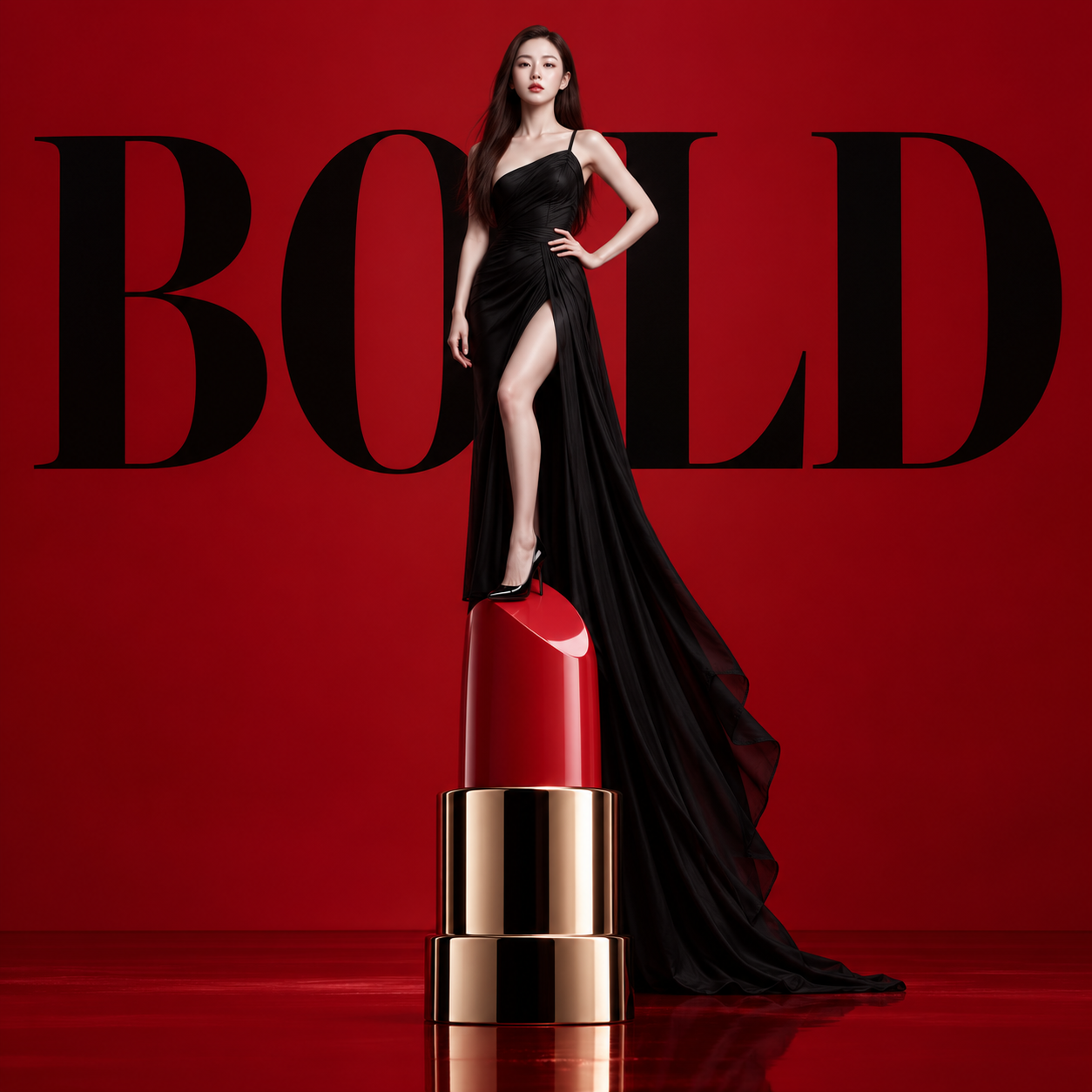 Bold sculptural lipstick beauty campaign — AI image creation