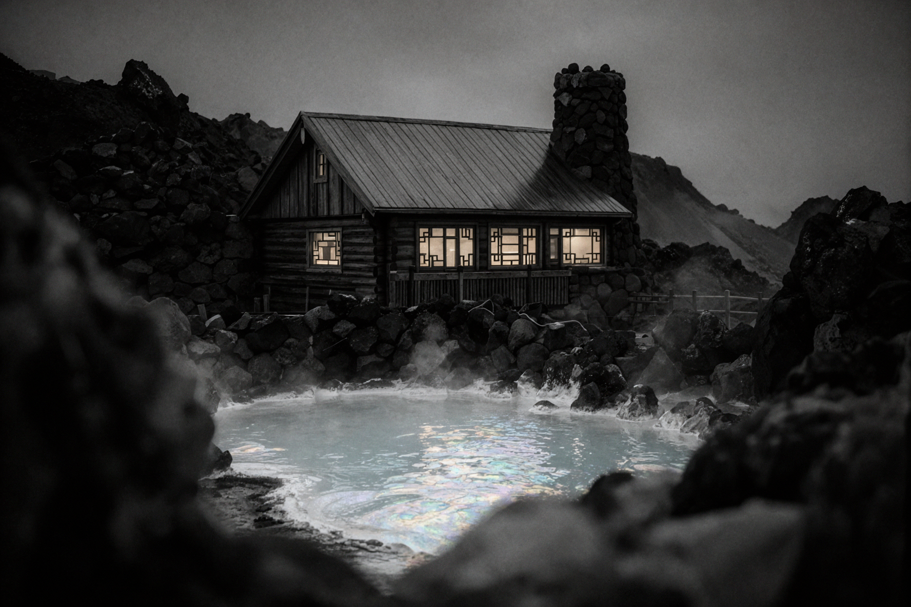 火山温泉旅店 · 黑白银盐 — AI image creation