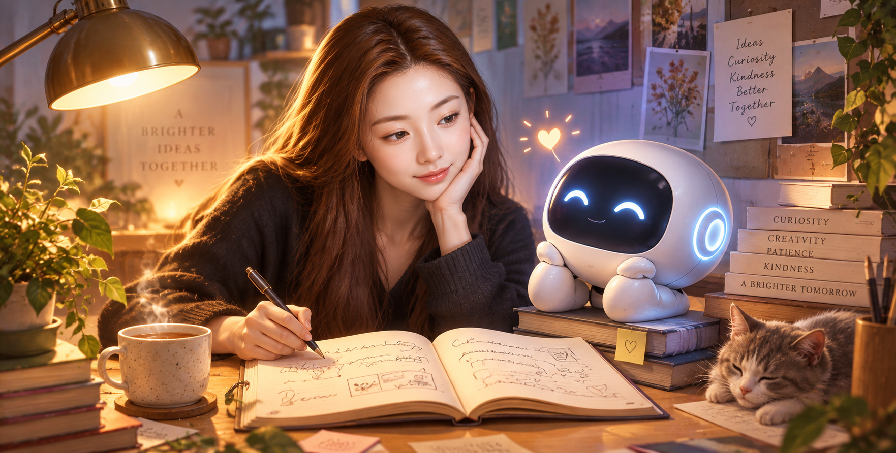 以温暖书桌隐喻人与AI的创作协作 — AI image creation