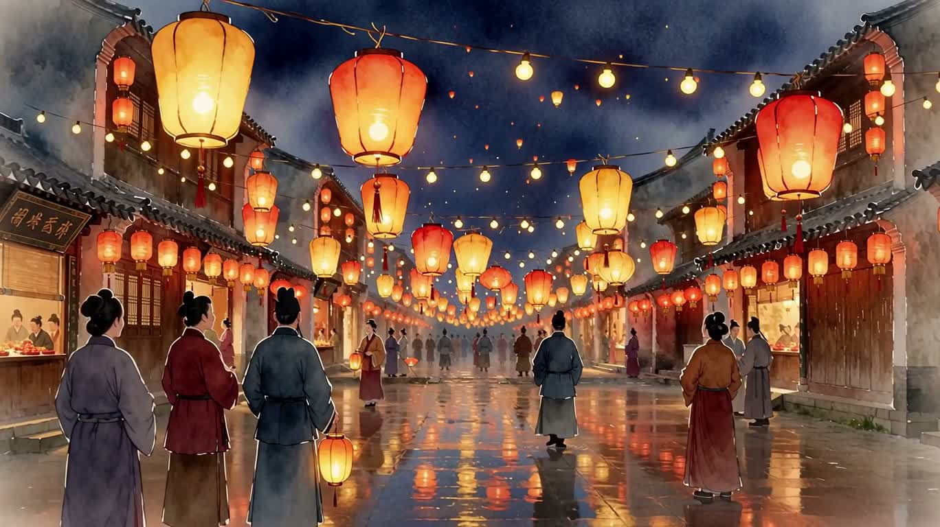 Đêm hội đèn lồng màu nước — AI video creation
