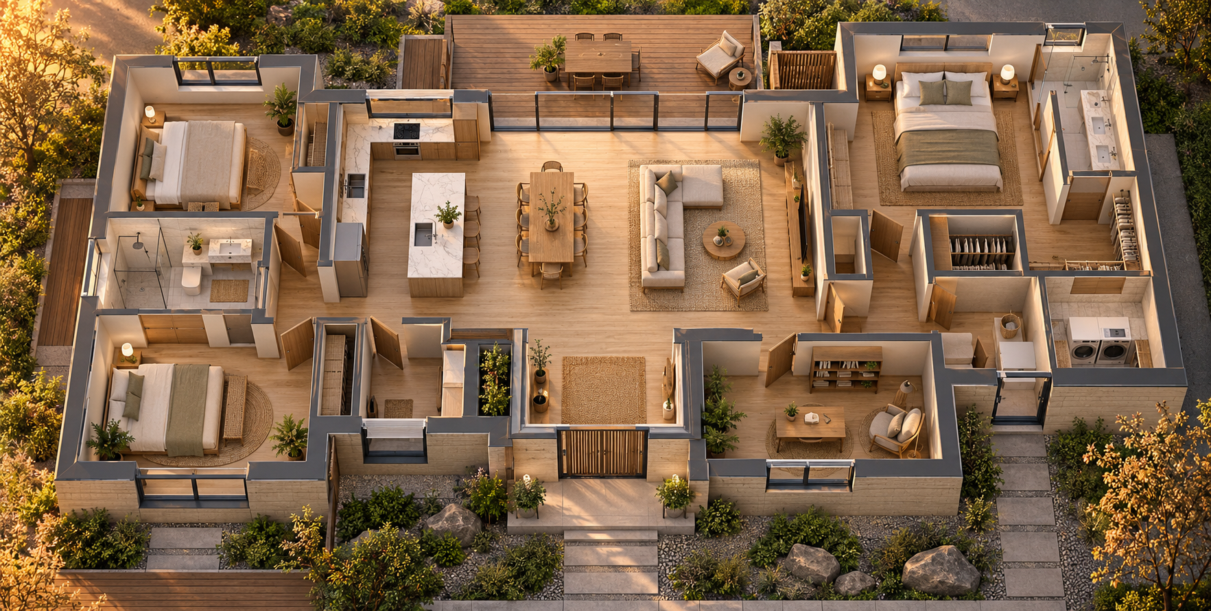 鸟瞰视角的日式北欧风住宅平面图 — AI image creation