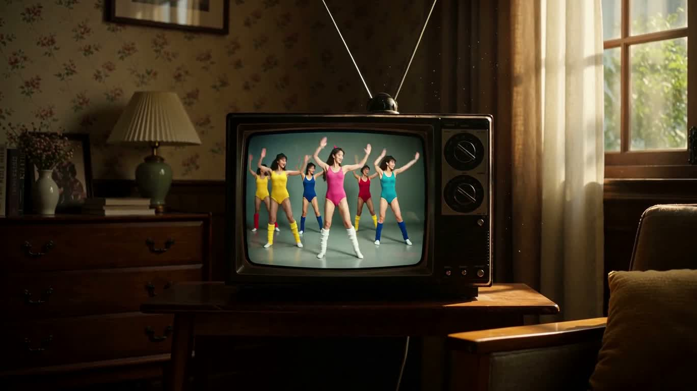Thể dục nhịp điệu thập niên 80 trên TV cổ điển — AI video creation