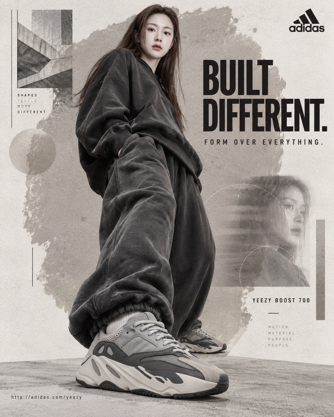 极简高级的Yeezy街头拼贴 — AI image creation