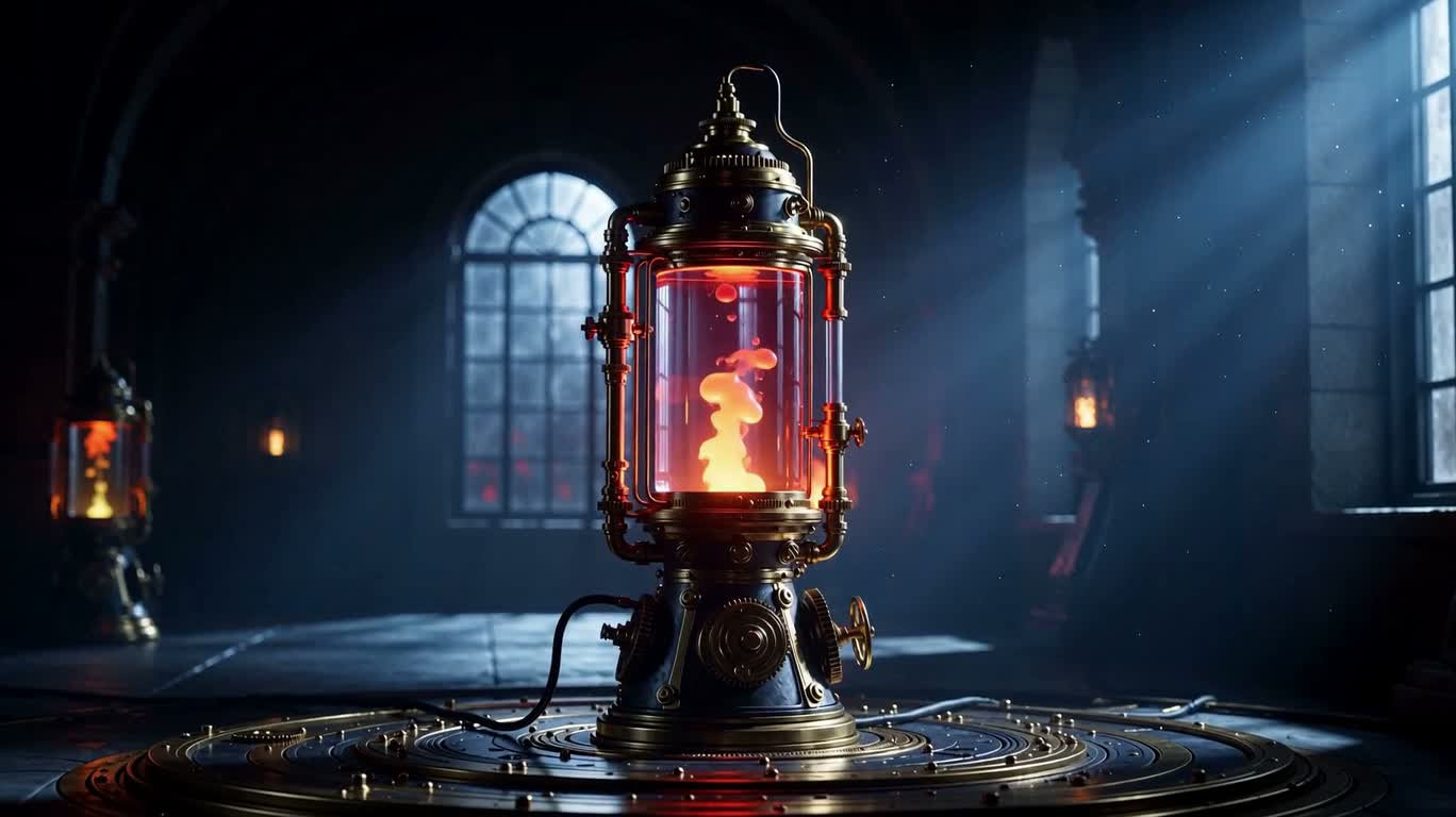 Đèn dung nham steampunk dưới ánh trăng — AI video creation
