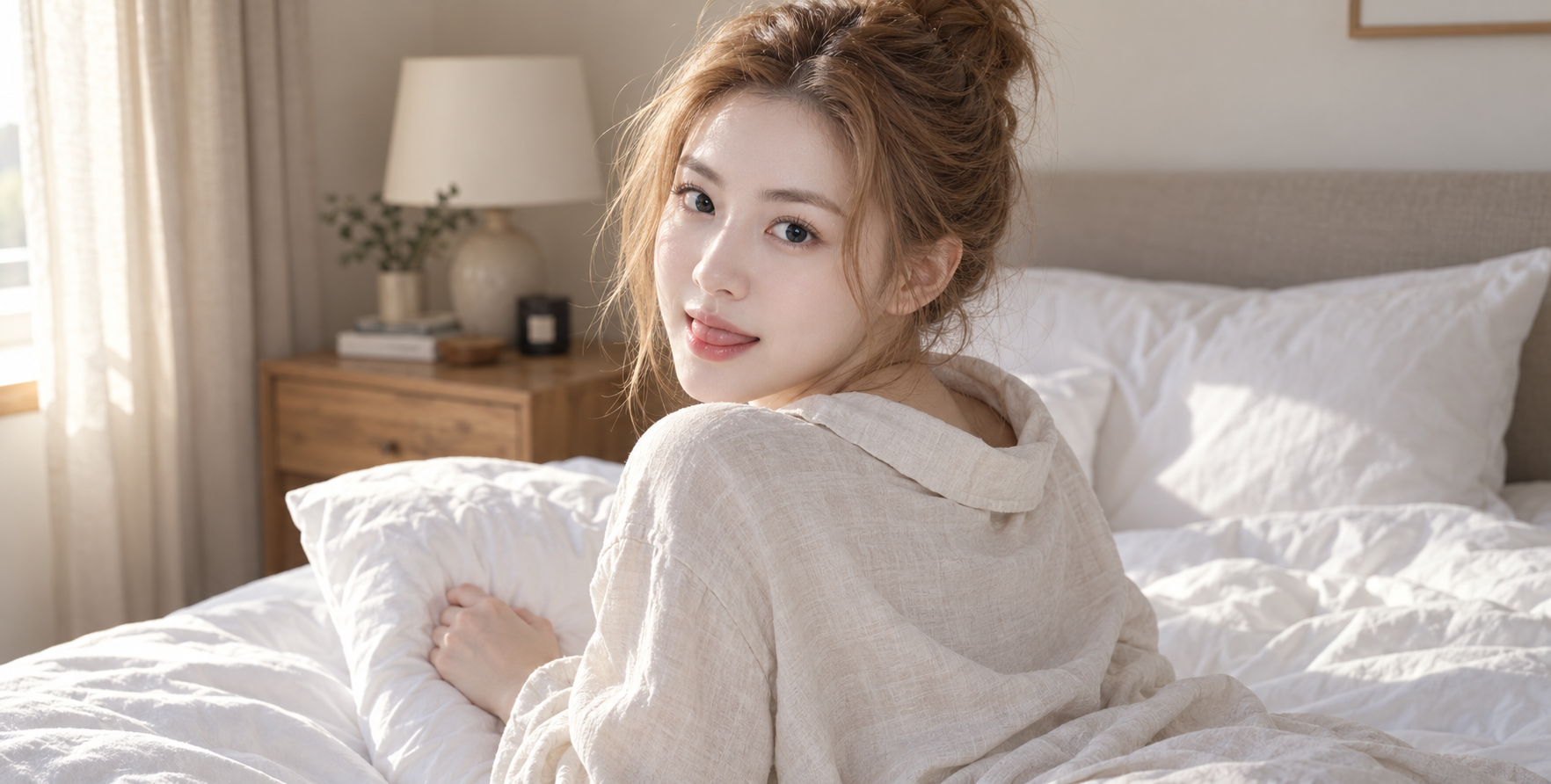 晨光中回眸浅笑的金发少女 — AI image creation