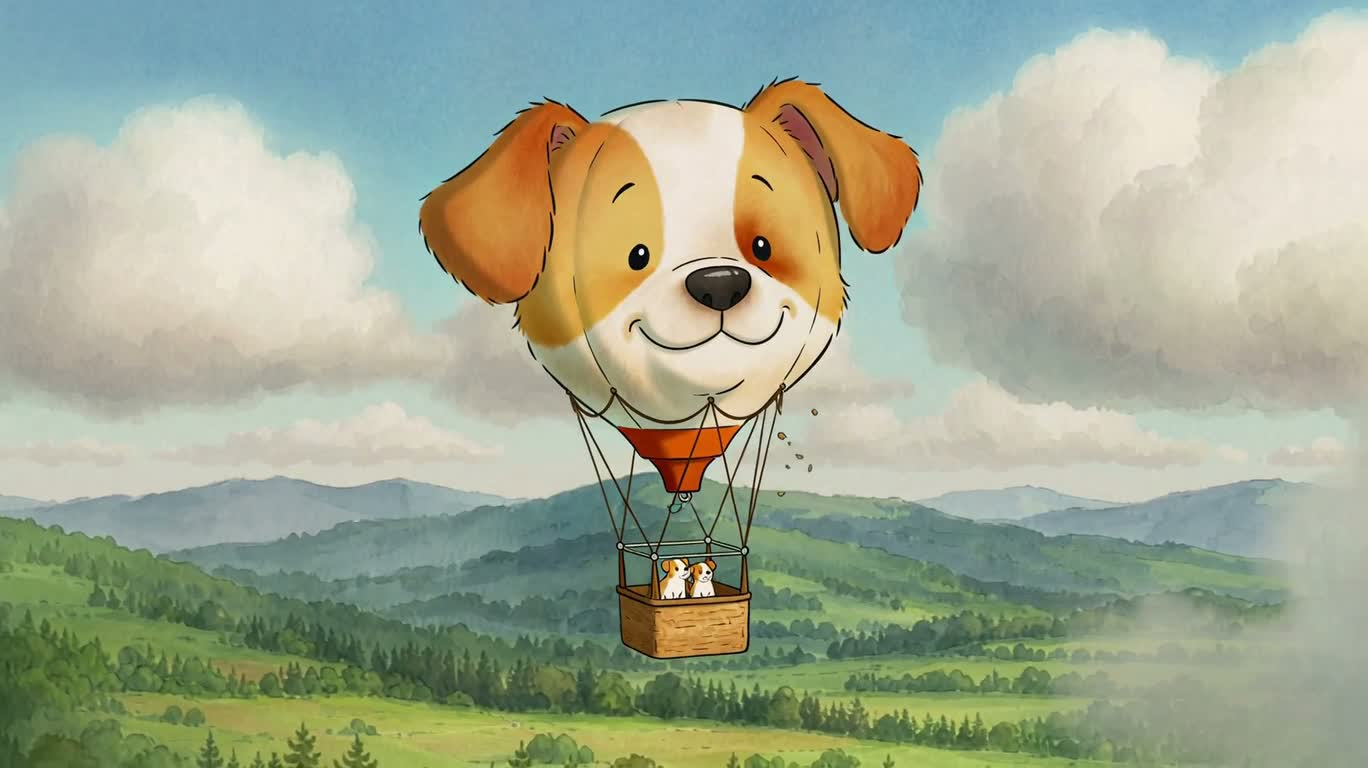 Spectacle d'un chiot en montgolfière — AI video creation