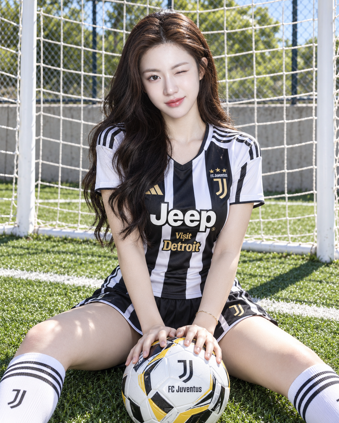 绿茵场上的尤文图斯俏皮少女 — AI image creation