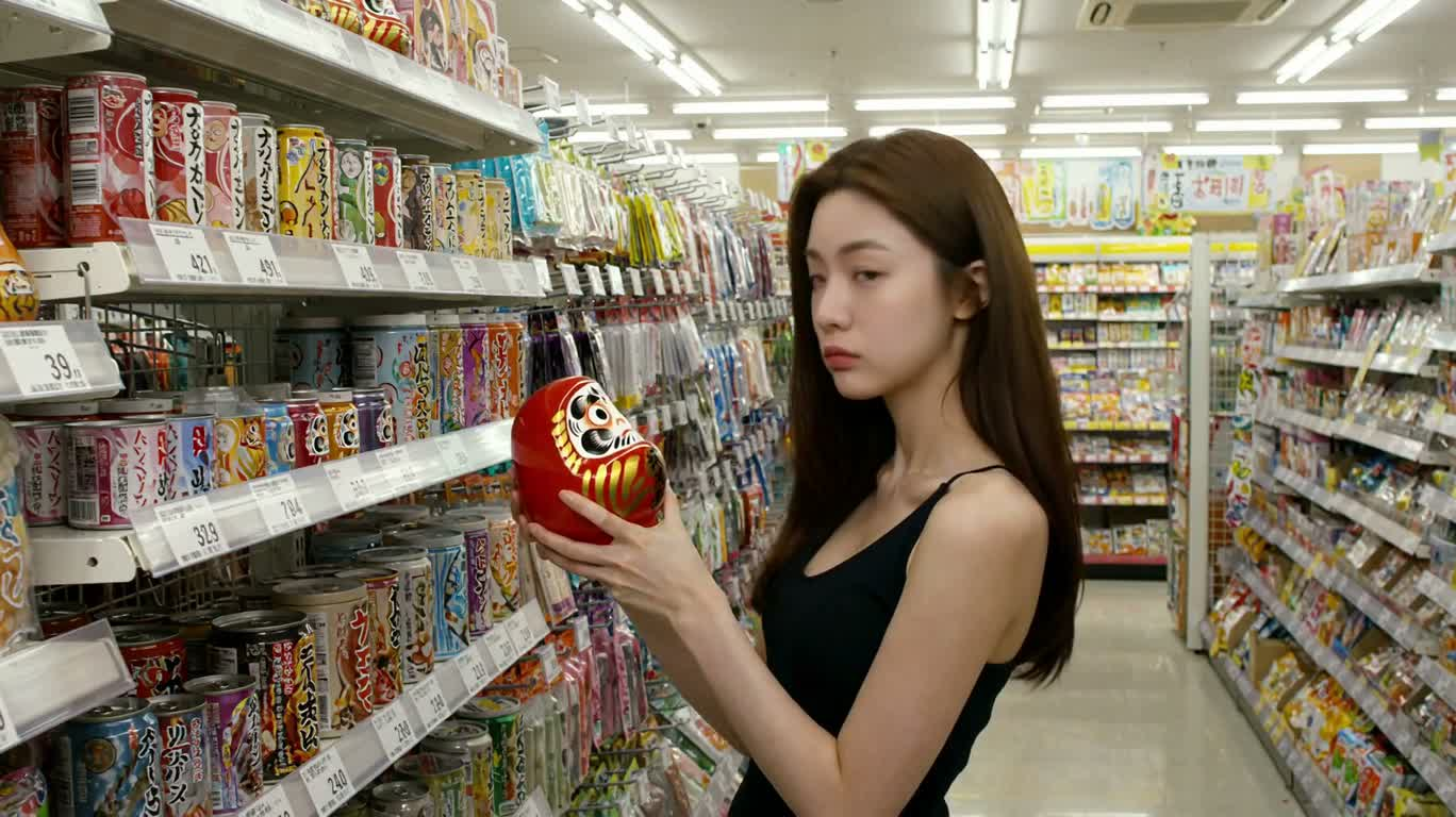 소녀와 다루마 인형의 빠른 교감 — AI video creation