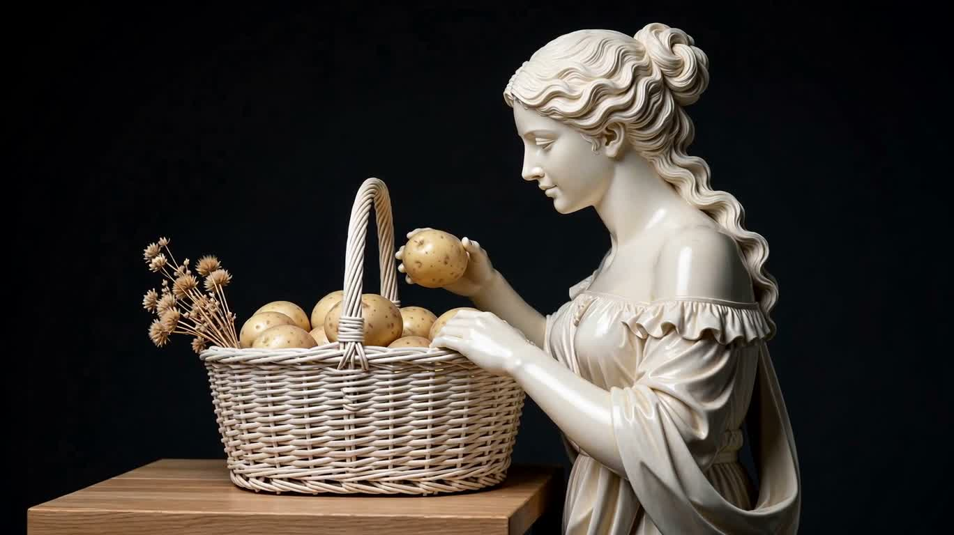 Ivory Statue and Potato Basket
