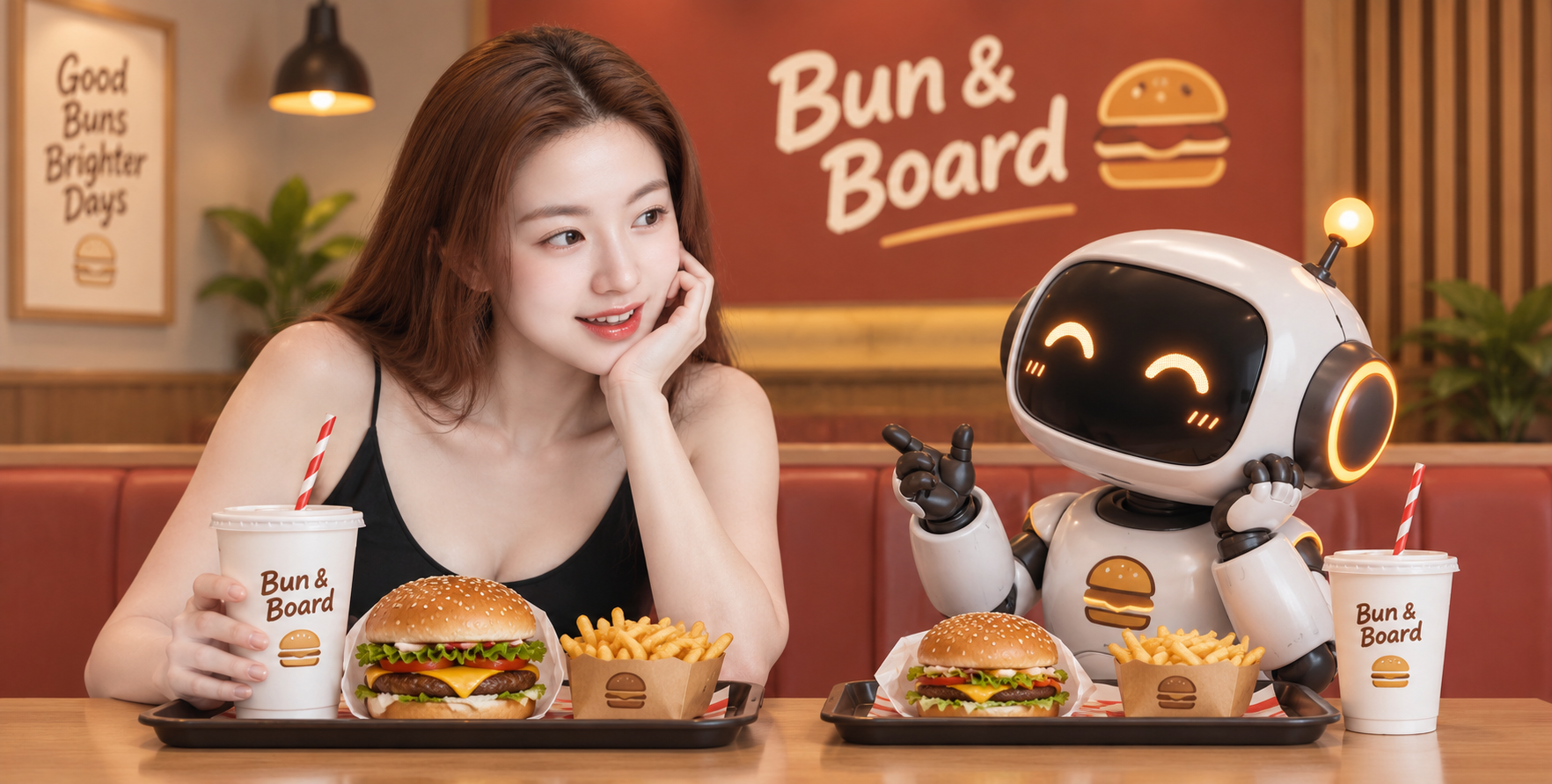 Cuộc trò chuyện giao lưu trong quán ăn nhanh hư cấu