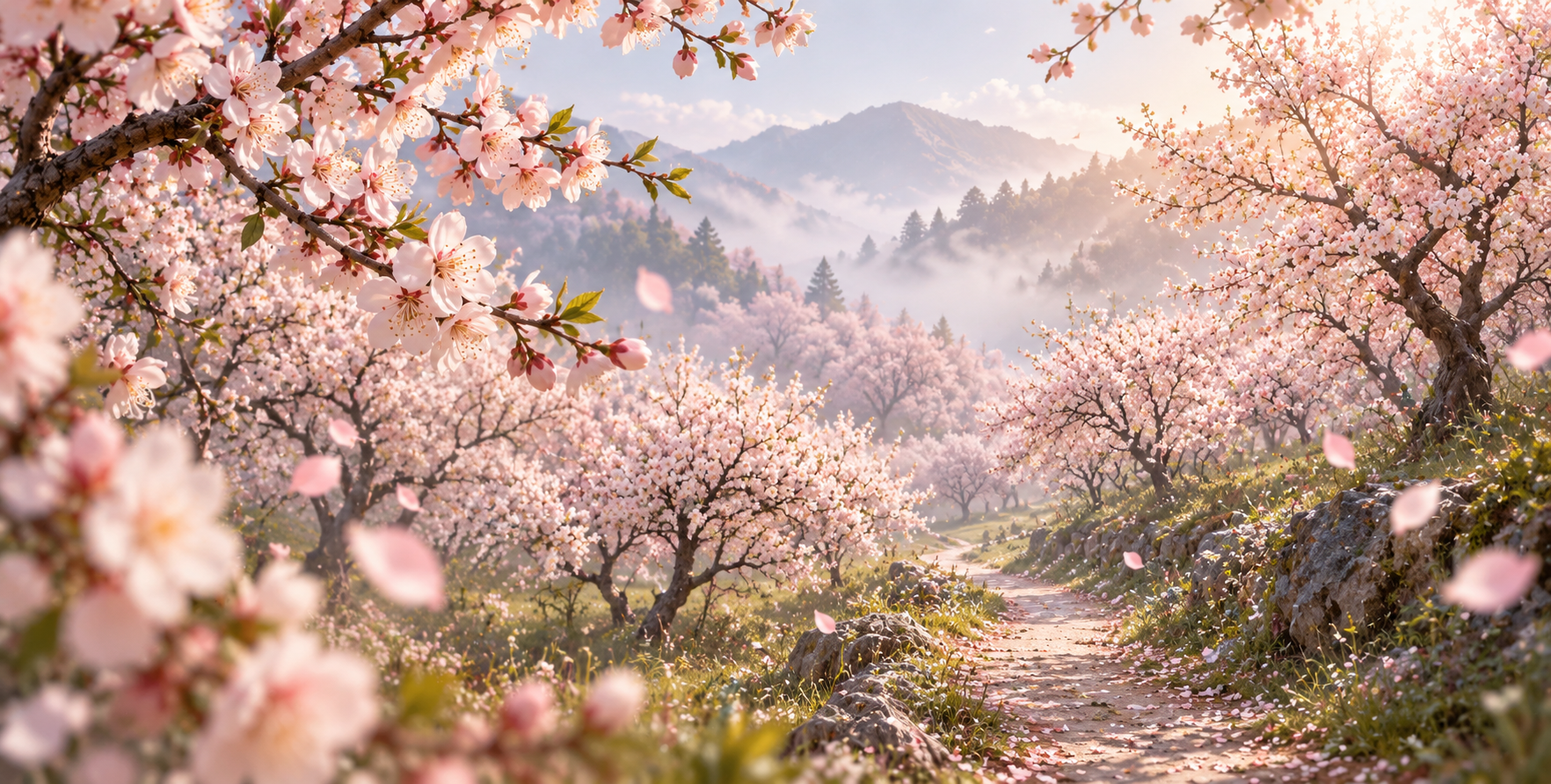 春日杏花花海中的诗意叙事 — AI image creation