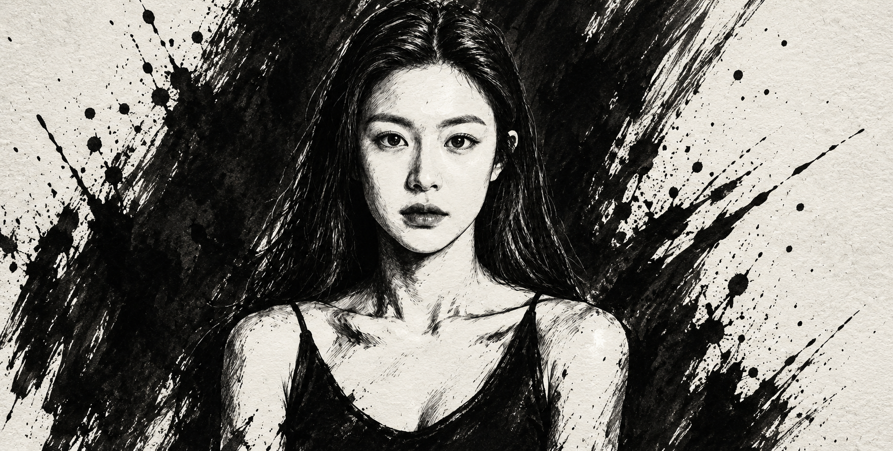 极具张力的黑白电影感水墨人像 — AI image creation