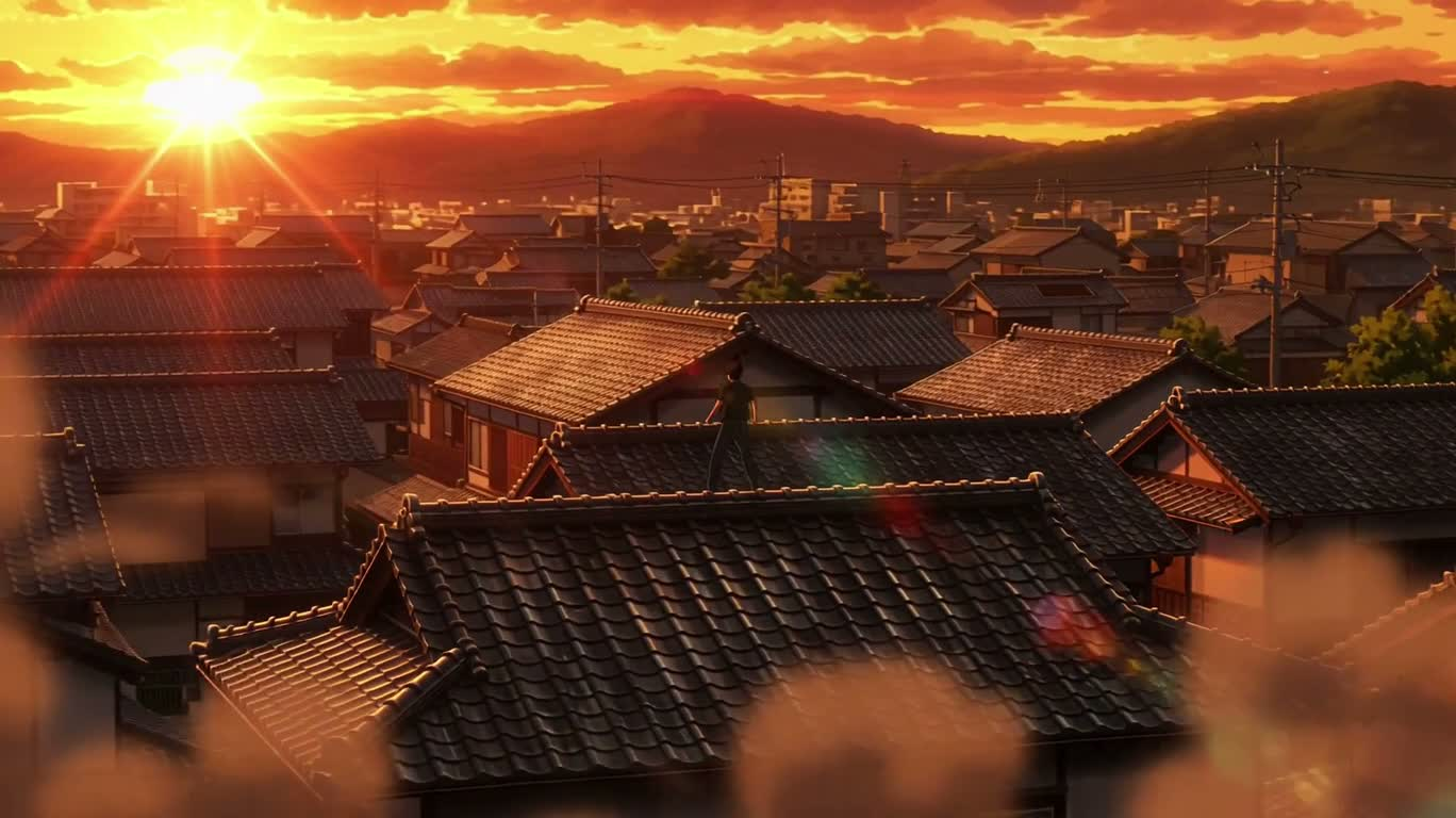 黄昏屋顶的橙蓝灵气 — AI video creation