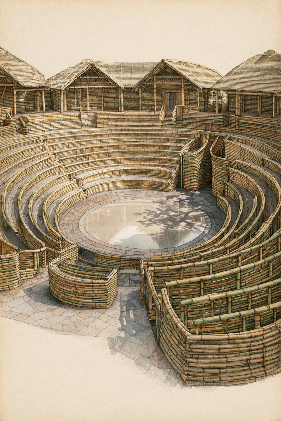Théâtre circulaire en bambou · Sciences naturelles — AI image creation