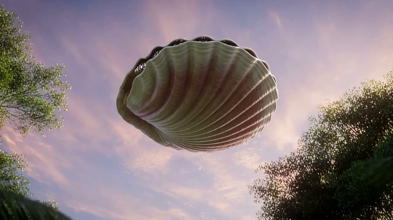 丛林中的贝壳飞船 — AI video creation