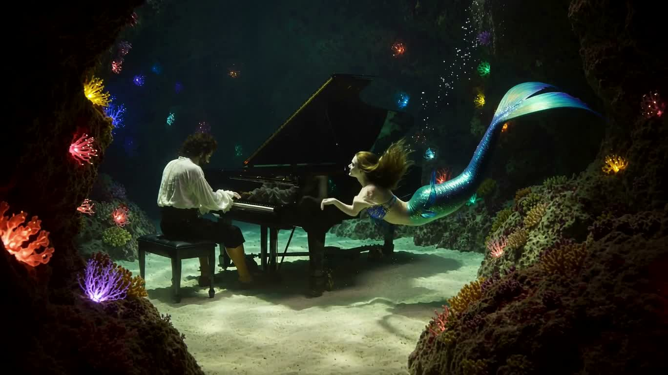 海底洞穴钢琴二重奏 — AI video creation