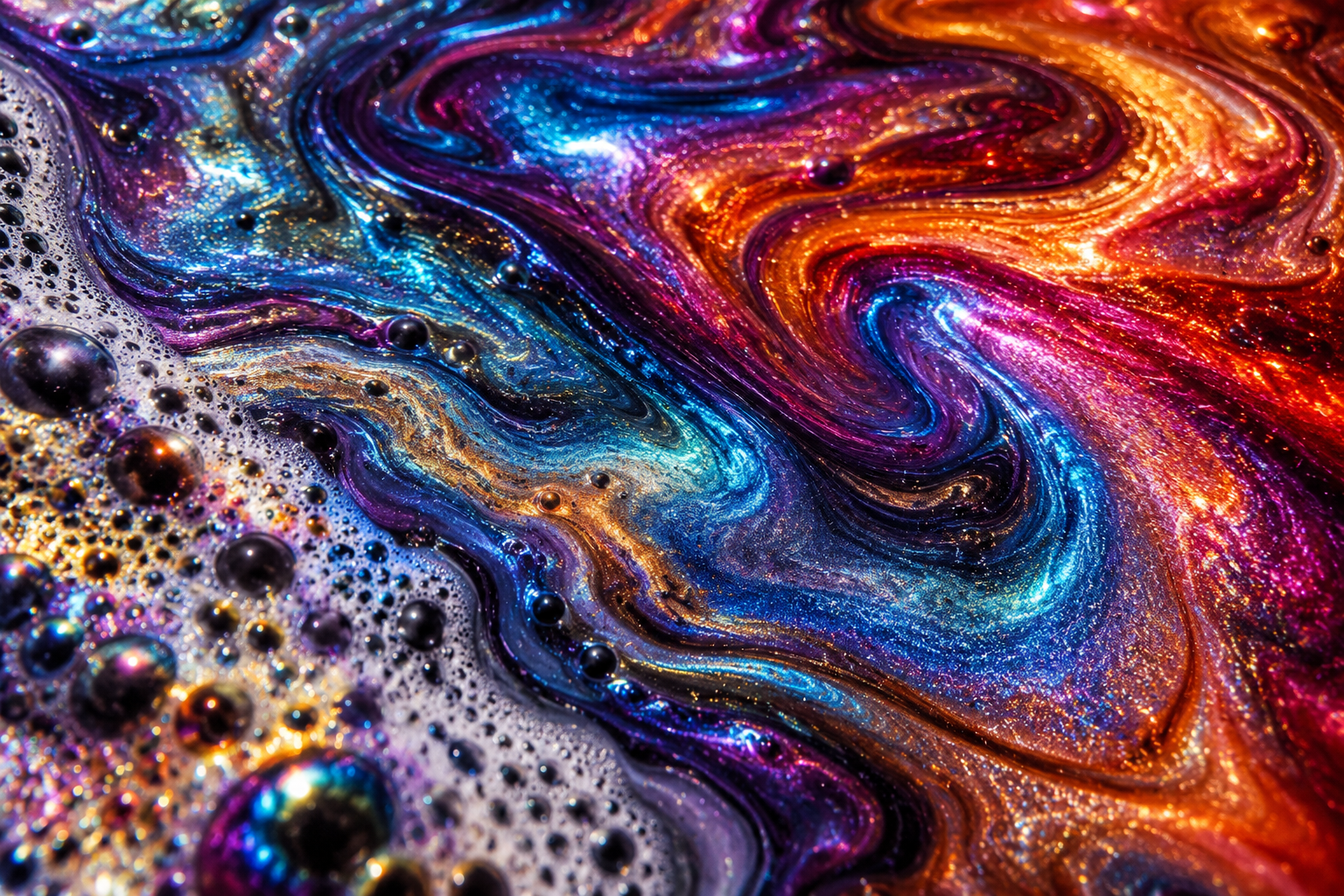 虹彩幻境中的流光溢彩微距 — AI image creation