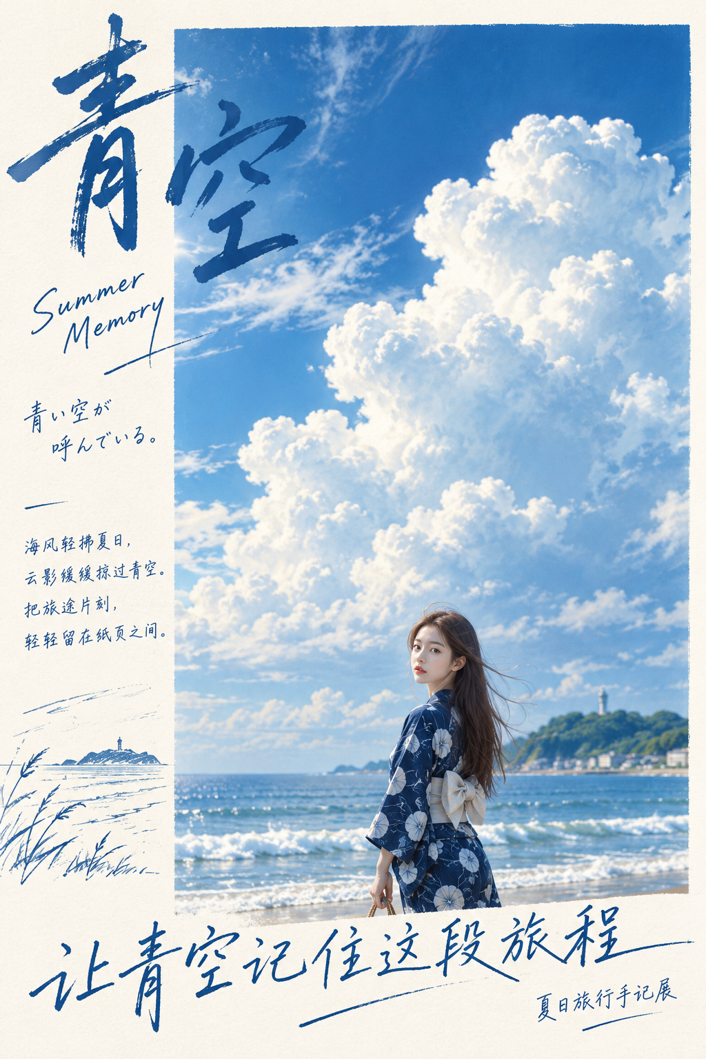 Japanese Summer Travel Handwritten Magazine Poster