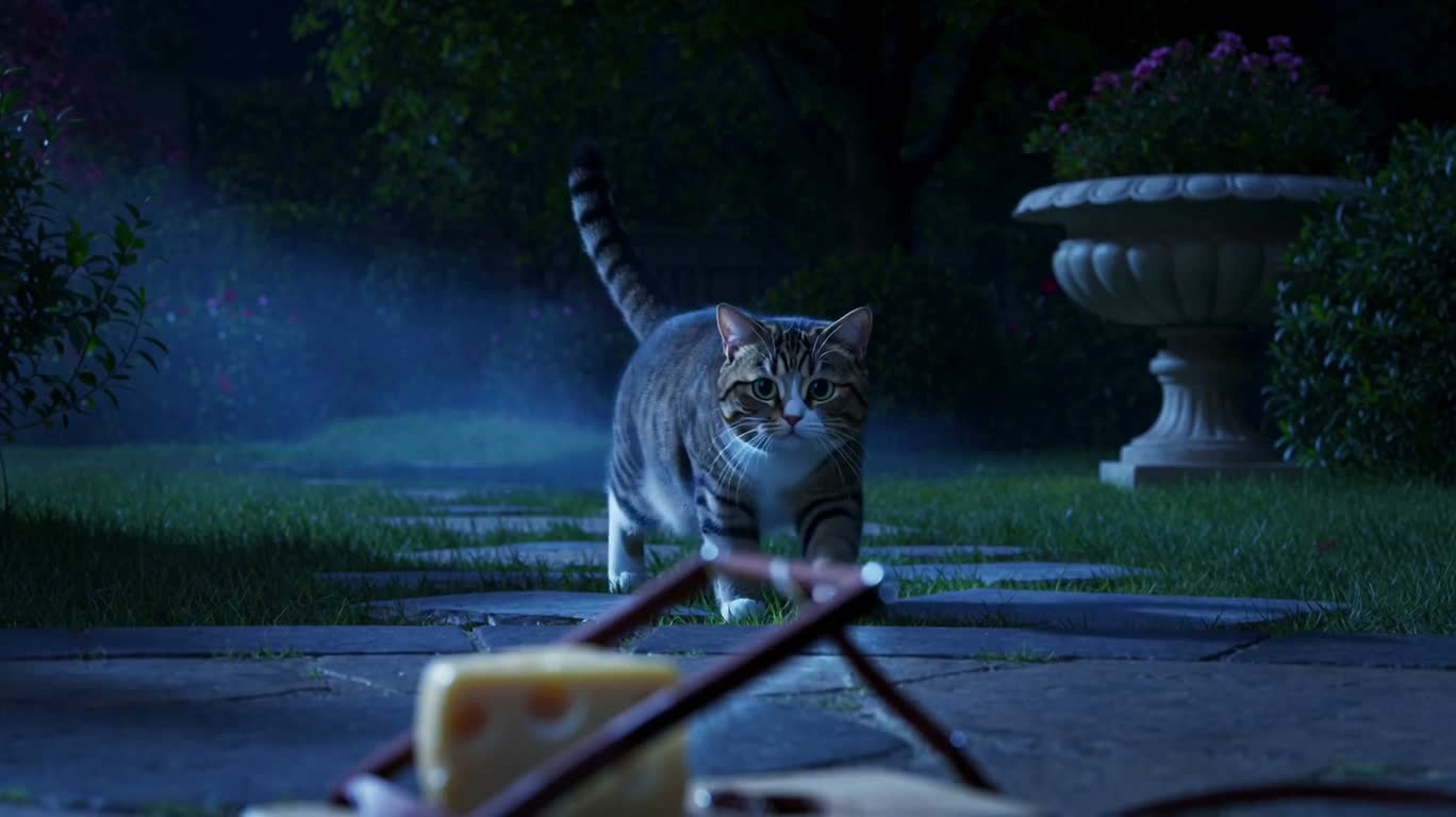 Moonlit Cheese Cat-Catching Fun — AI video creation