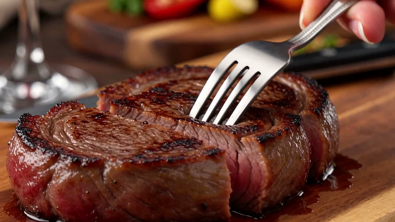 Close-up of Caramelized Crust Steak — AI video creation