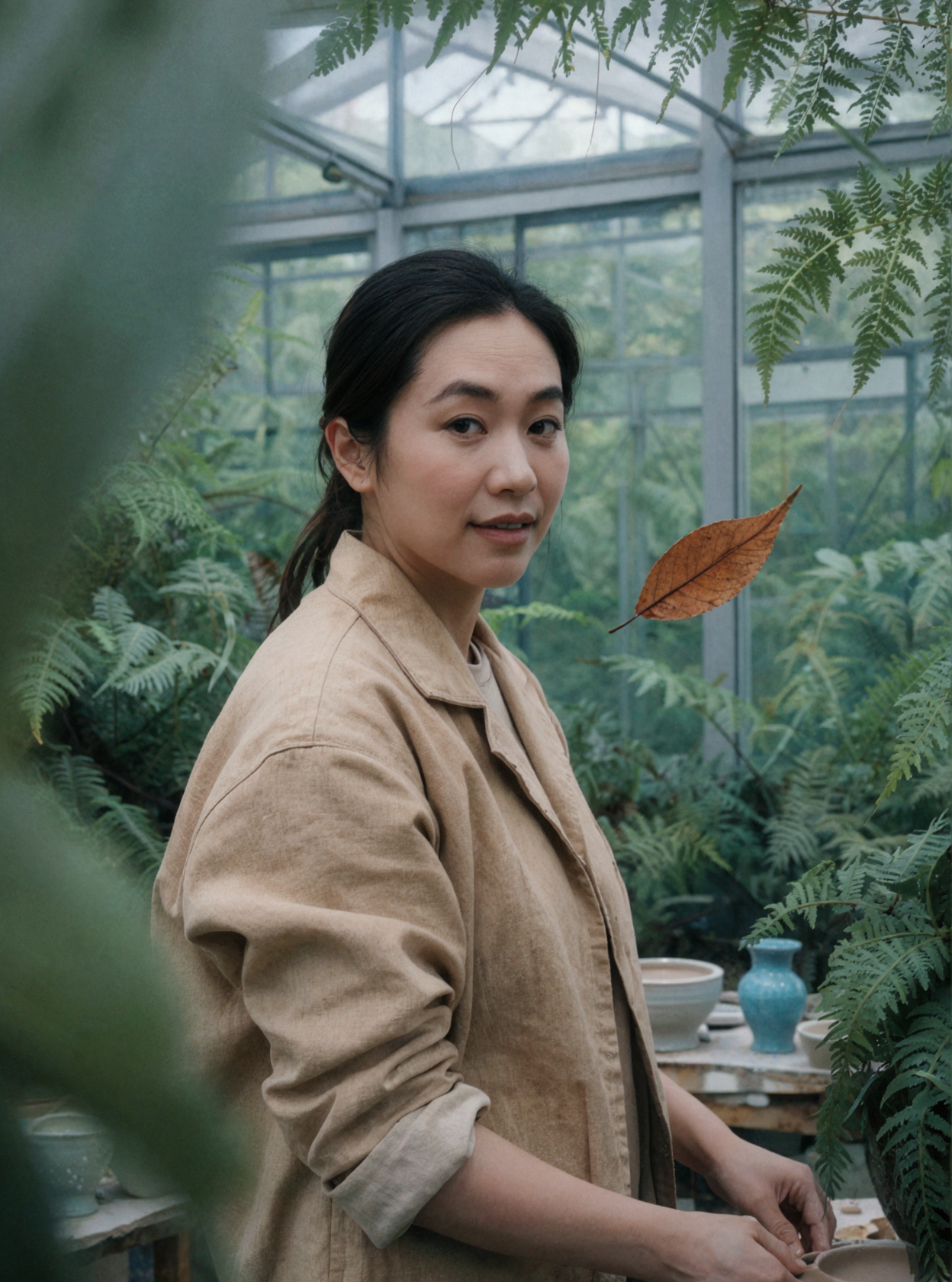 성인 동아시아 여성 도예가 · 환경 인물 사진