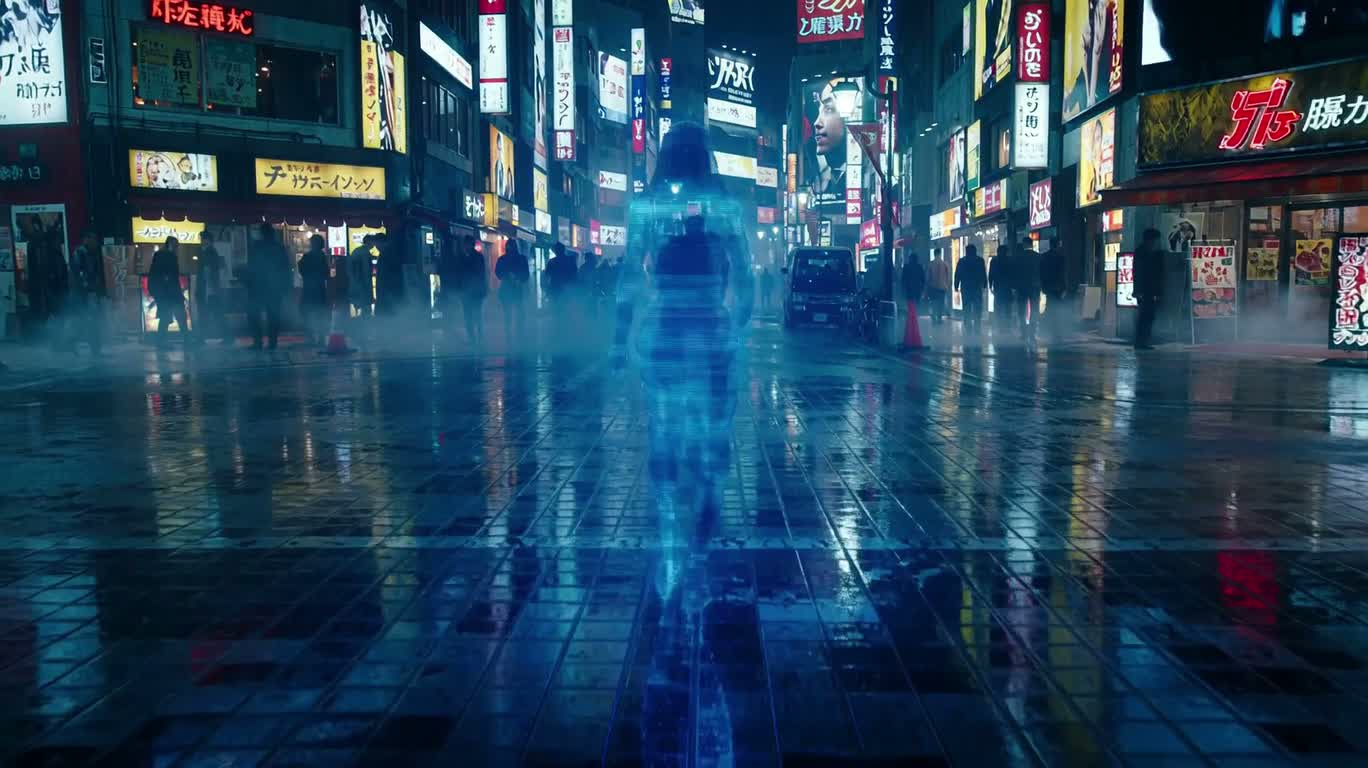 네온 거리: 광학 위장 닌자 결전 — AI video creation