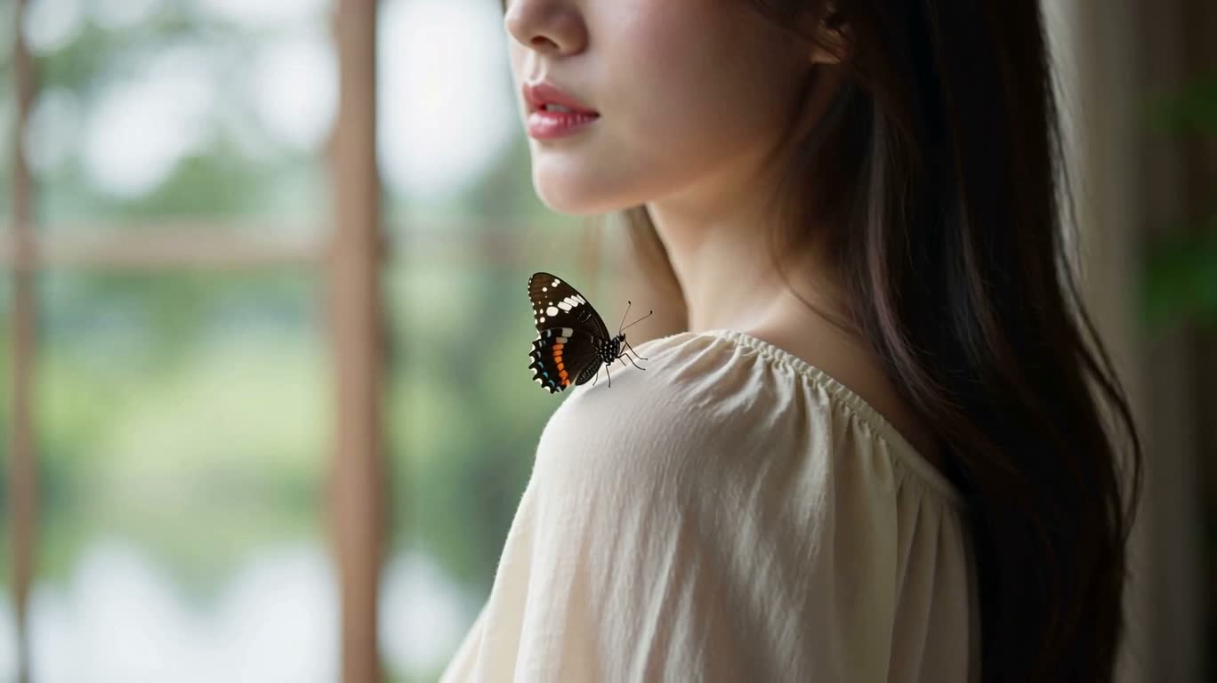 Papillon sur l'épaule — AI video creation