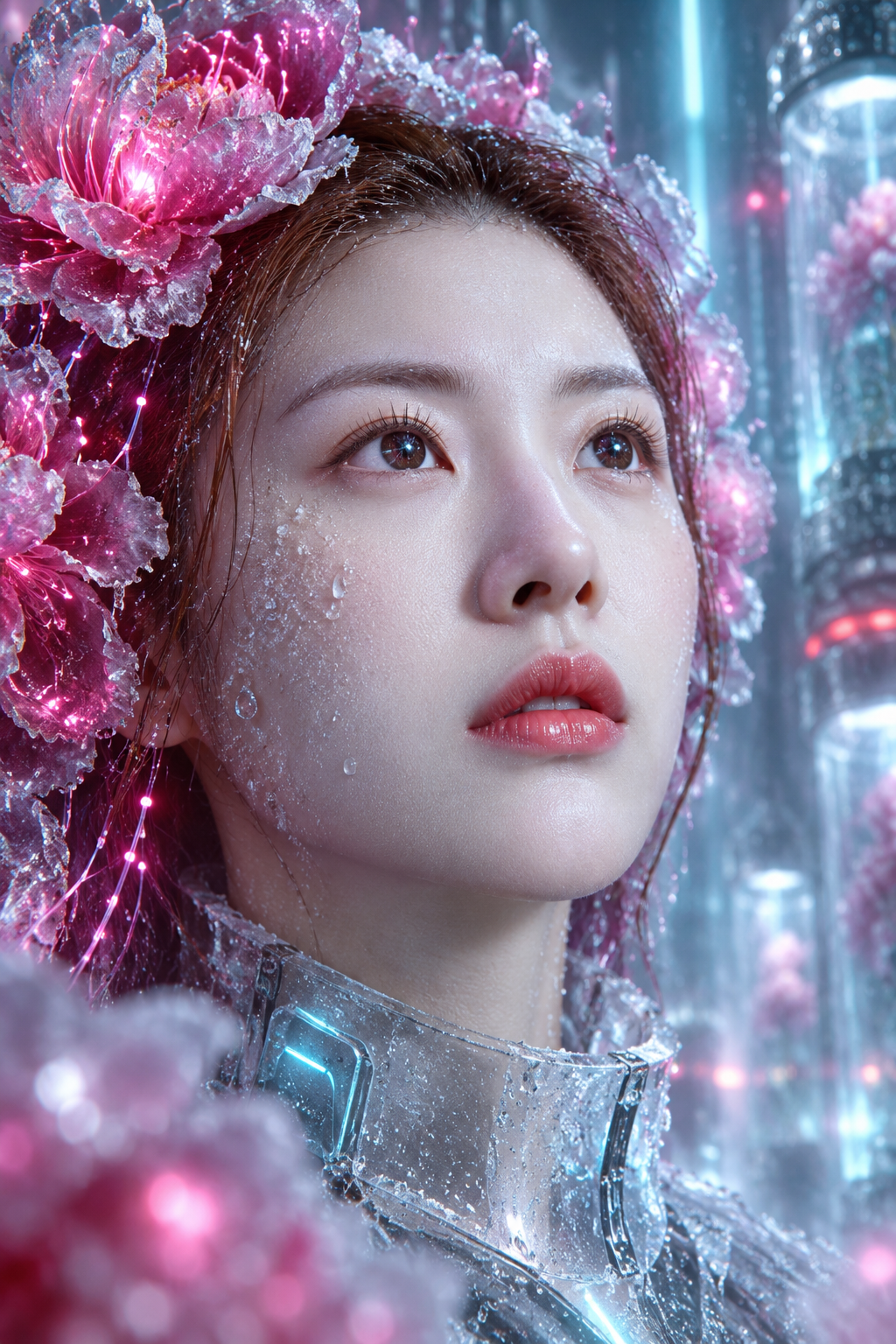 冰封牡丹光环下的赛博先知 — AI image creation