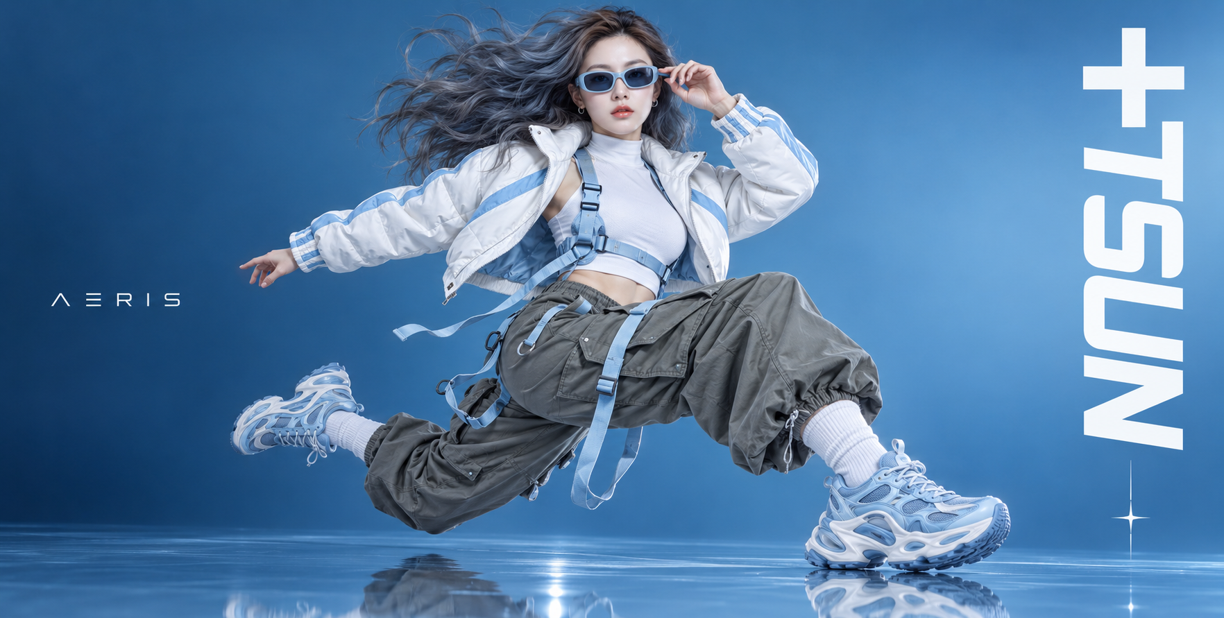 动感高端时尚腾跃人像 — AI image creation